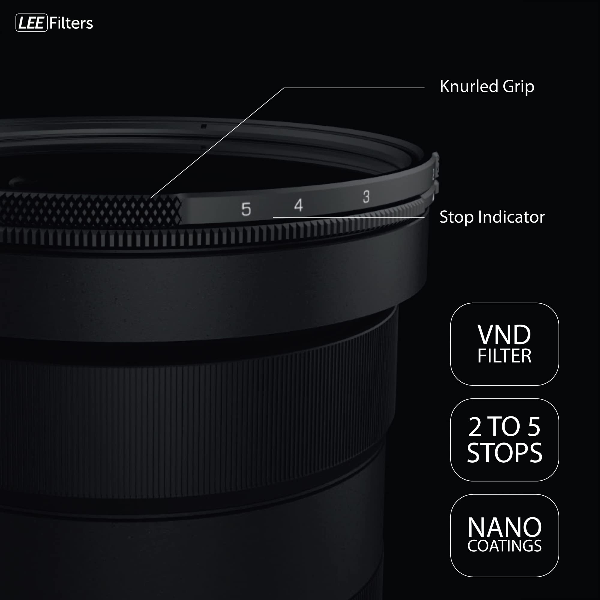 Lee Elements 67Mm Vnd Filter, Variable Neutral Density, Featuring 2 To 5 Stops For Mirrorless And Dslr Cameras