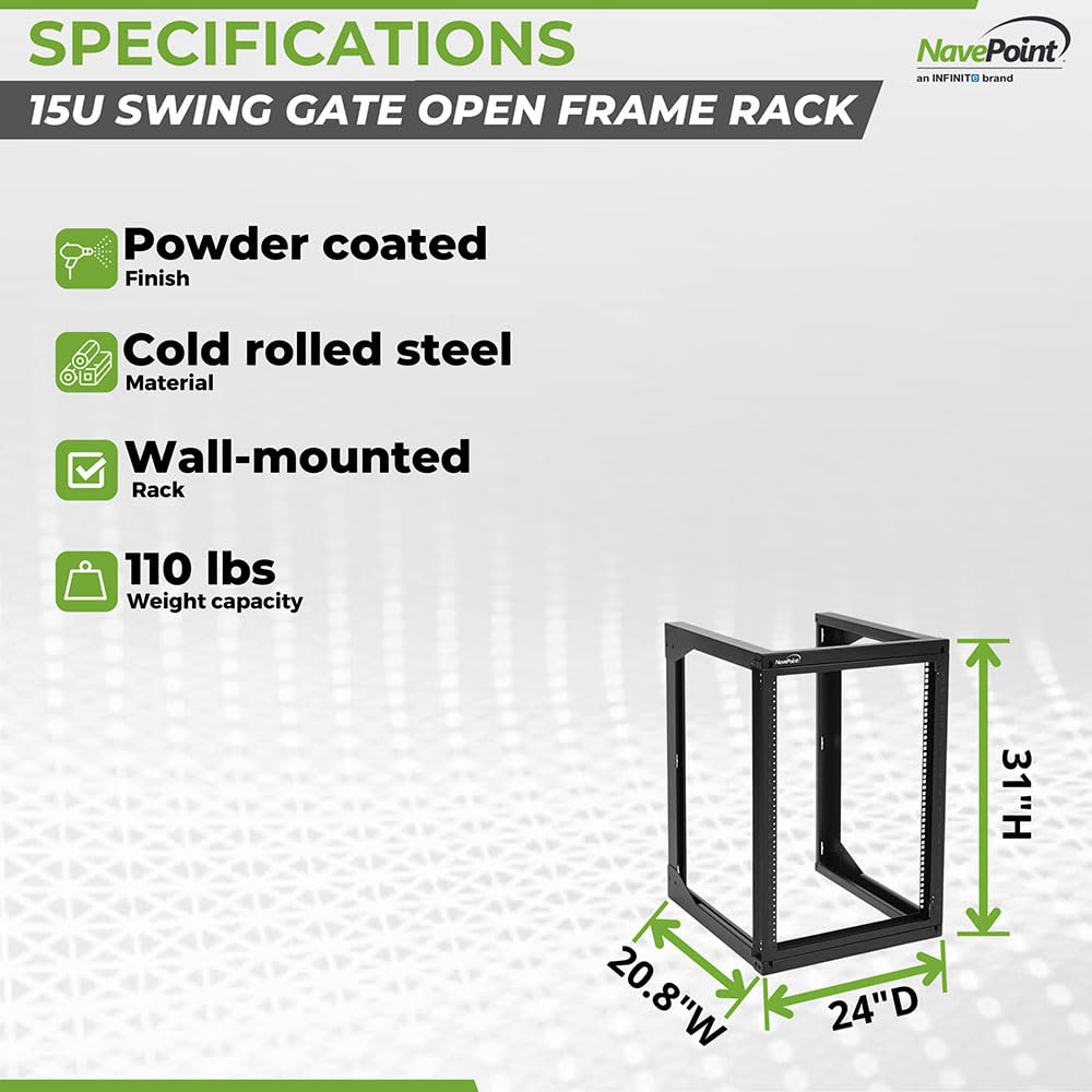 Navepoint 15U Server Rack With Swing Gate   15U Wall Mount Rack For 19 Inch It Equipment Open Frame Rack   Network Rack Wall Mou