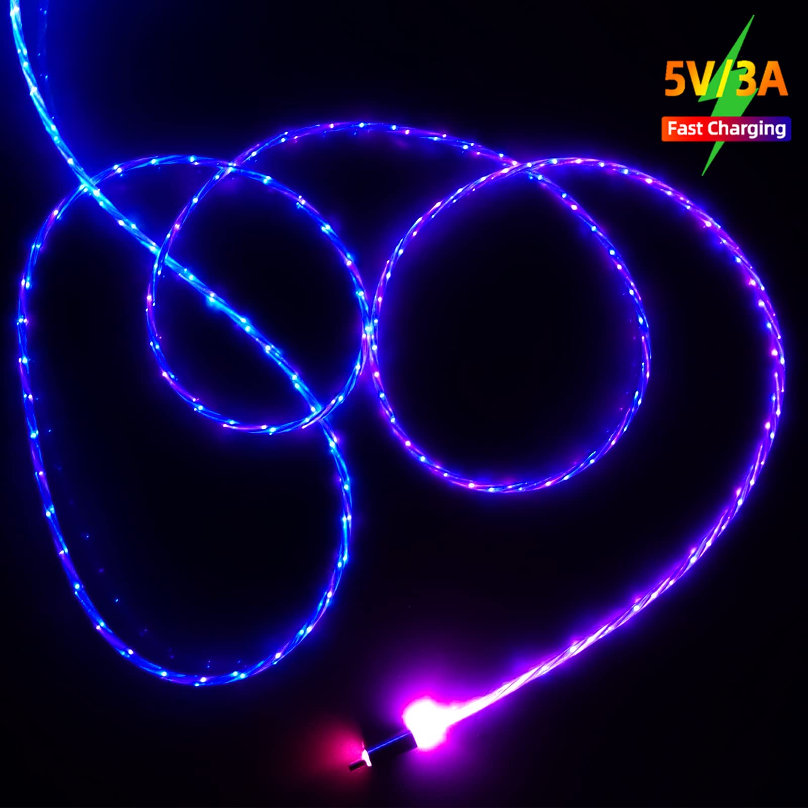 Ulikto 6.6Ft/2M Type C Cable Led Light Up Charger Cord Visible 7 Colors Rgb Gradual Changing Shining 3A Fast Charging Usb A To Usb C Data Sync Cord For Samsung Galaxy S21 S20 S10/S9/Note 20/10/9/8
