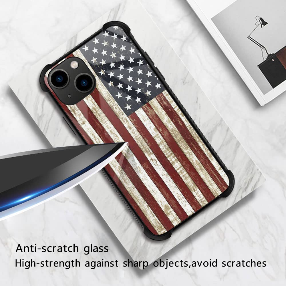 ZHEGAILIAN iPhone 14 Phone Case Anti-Scratch Organic Glass TPU Wooden Flag Pattern