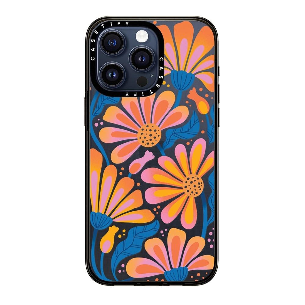 Casetify Compact Case For Iphone 15 Pro Max [2X Military Grade Drop Tested / 4Ft Drop Protection]   Lazy Daisy   Clear Black