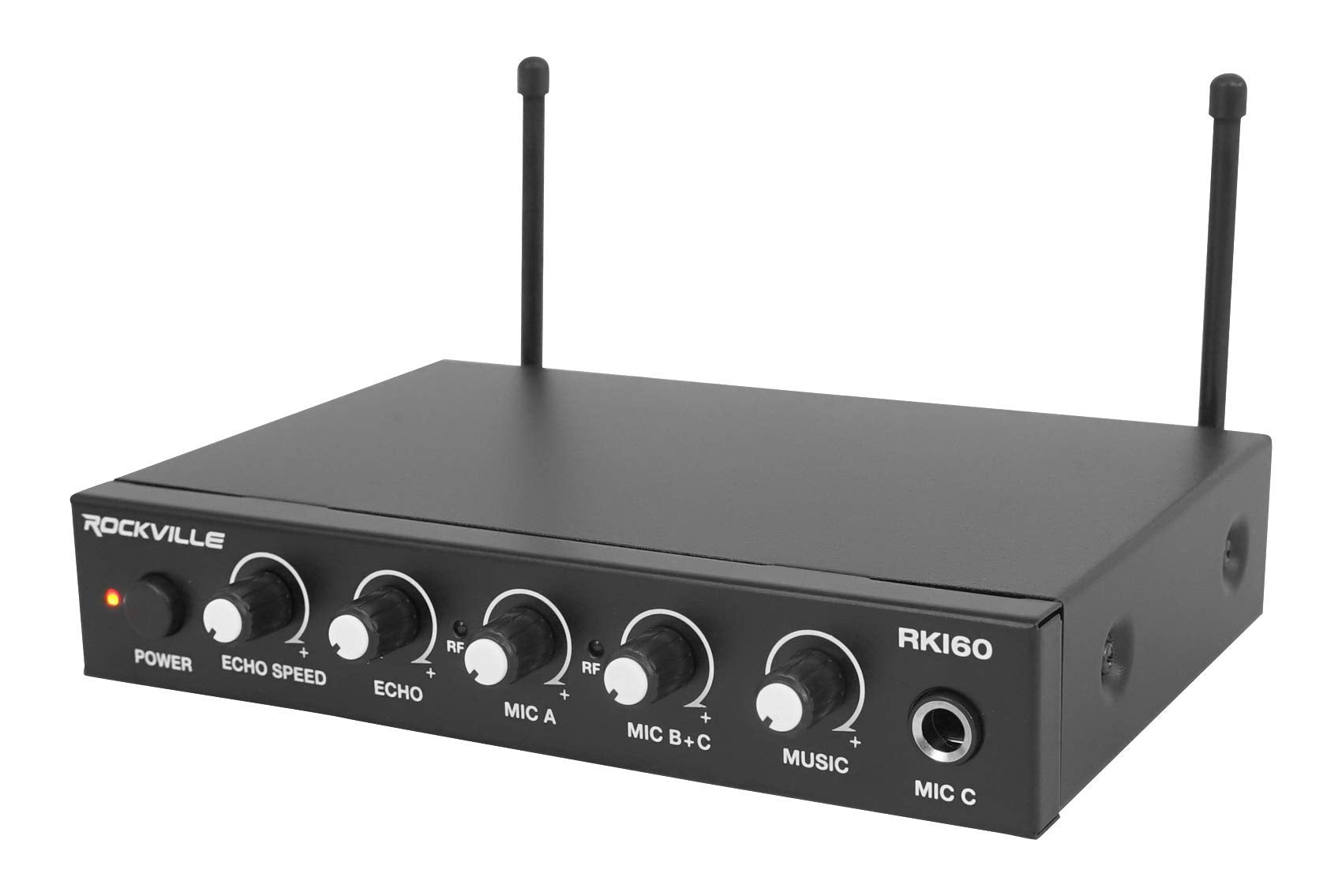 Rockville Rki60 Dual Uhf 8 Chan Wireless Microphone Karaoke Interface+Mic Mixer ,Black