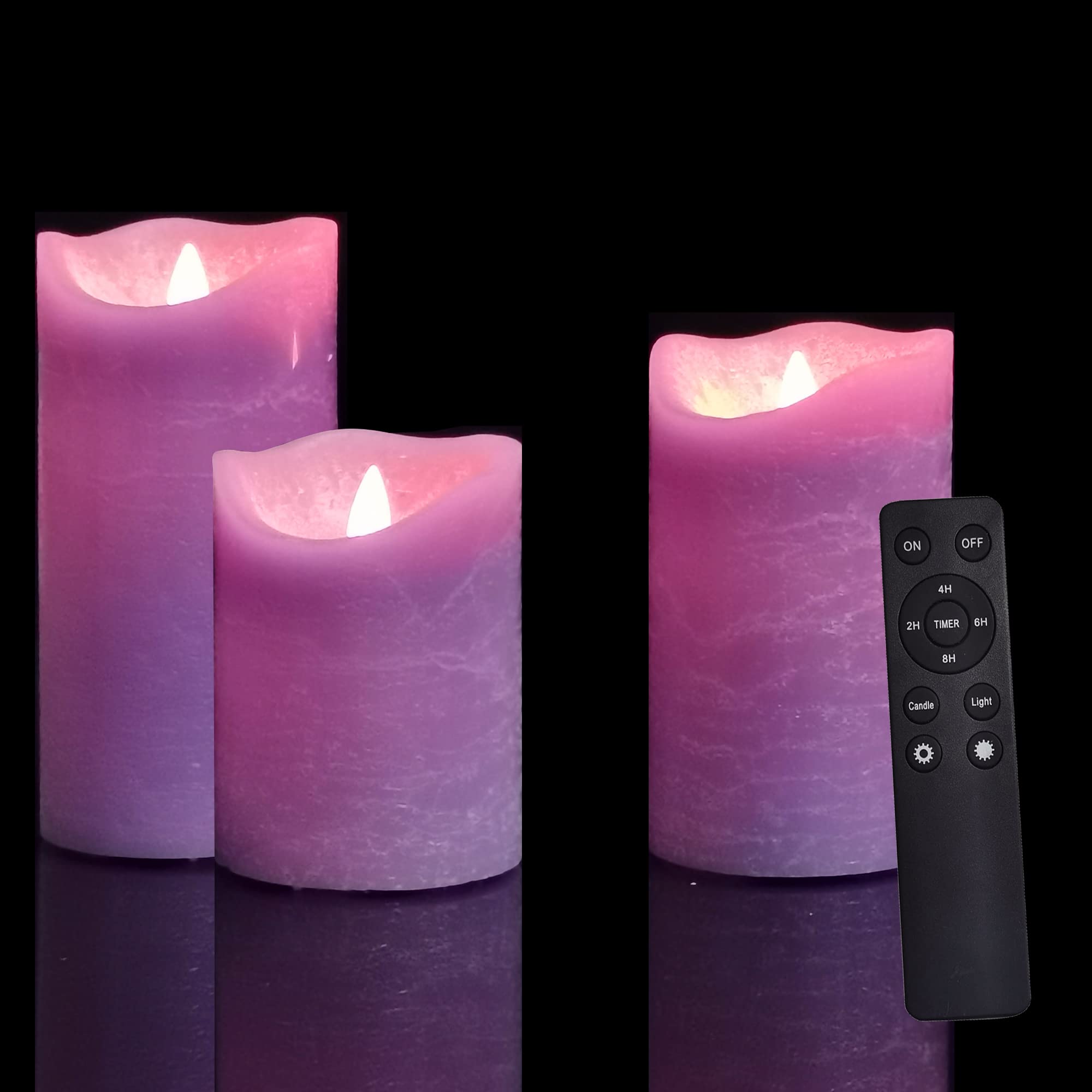 Battery Operated Flameless Led Candles Real Wax Pillar Candles With Remote Timer Electric Flickering Decorative Purple Wax Candl
