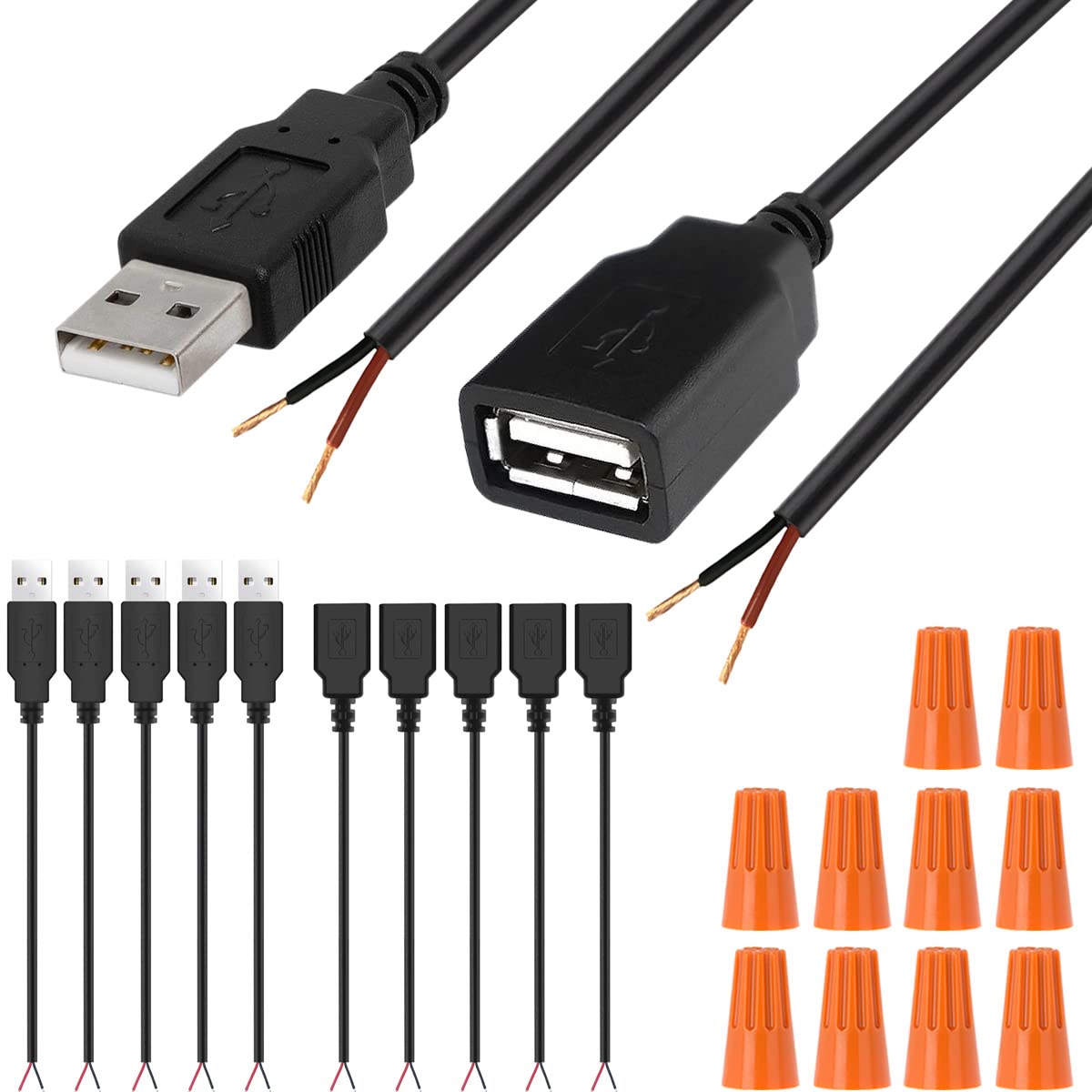 Dkardu Usb Power Cable, Usb 2.0 Type A Female Male Cable To 2 Pin Jack Open Wire Charger Charging Cord Extension Connector Ends