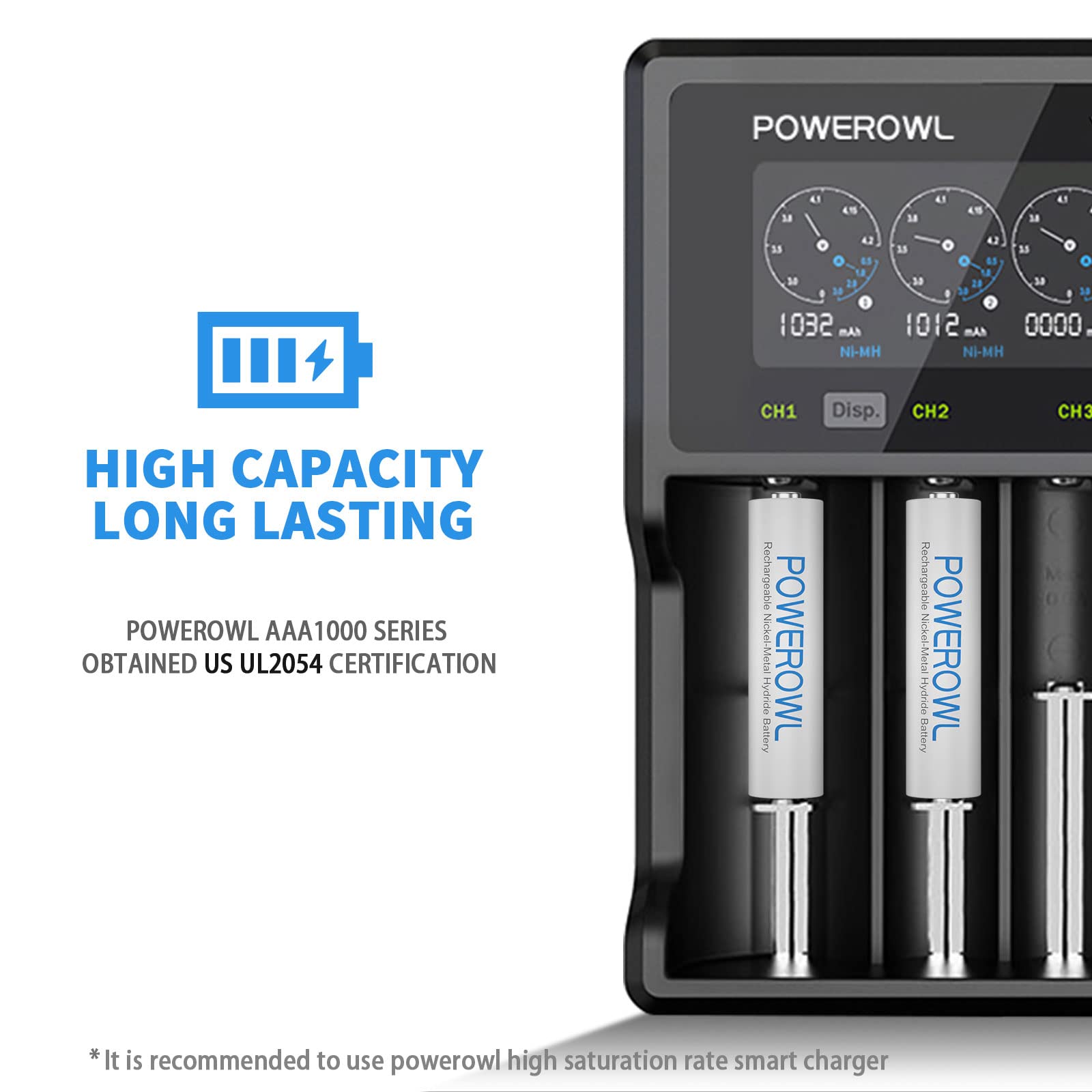 Powerowl Aaa Rechargeable Batteries High Capacity, Low Self Discharge Hr03 Battery 1000Mah 1.2V Nimh, 16 Pack