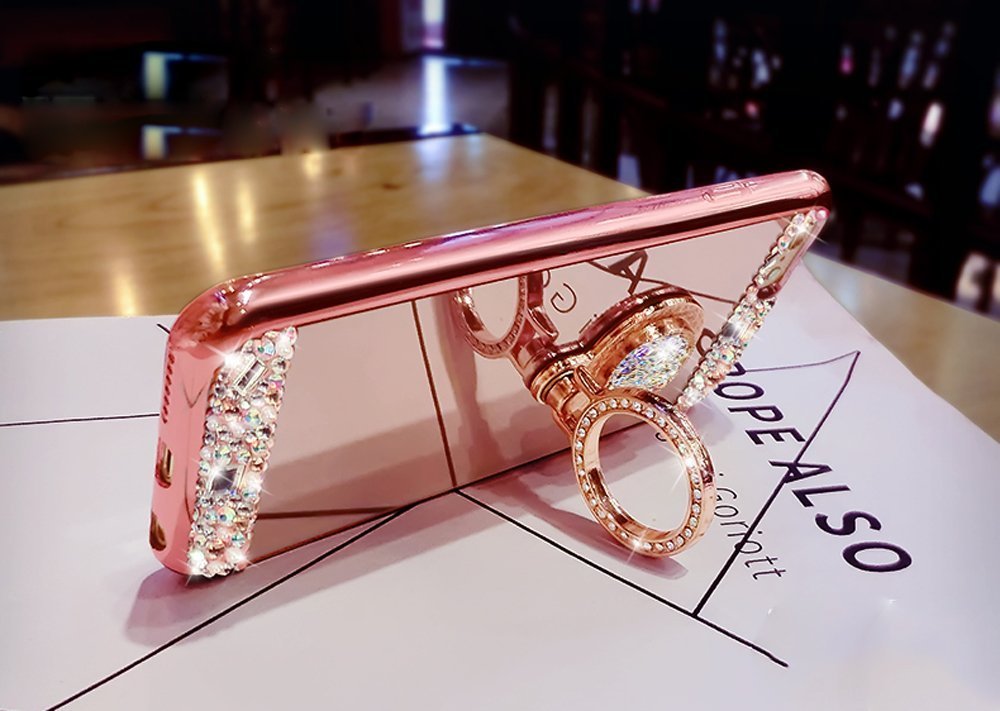 Lozeguyc Case For Iphone 8 Plus,Luxury Crystal Rhinestone Soft Rubber Bling Diamond Glitter Mirror Makeup Case For Iphone 7 Plus