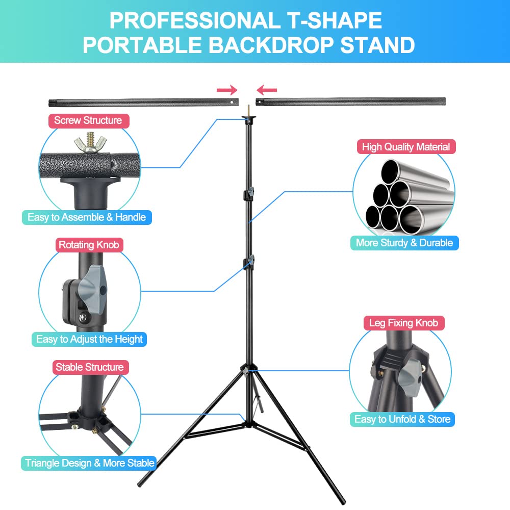 Jebutu 5X6.5Ft White Screen Backdrop With Stand Kit, White Screen With T Shape Background Support Stand, Portable White Screen S