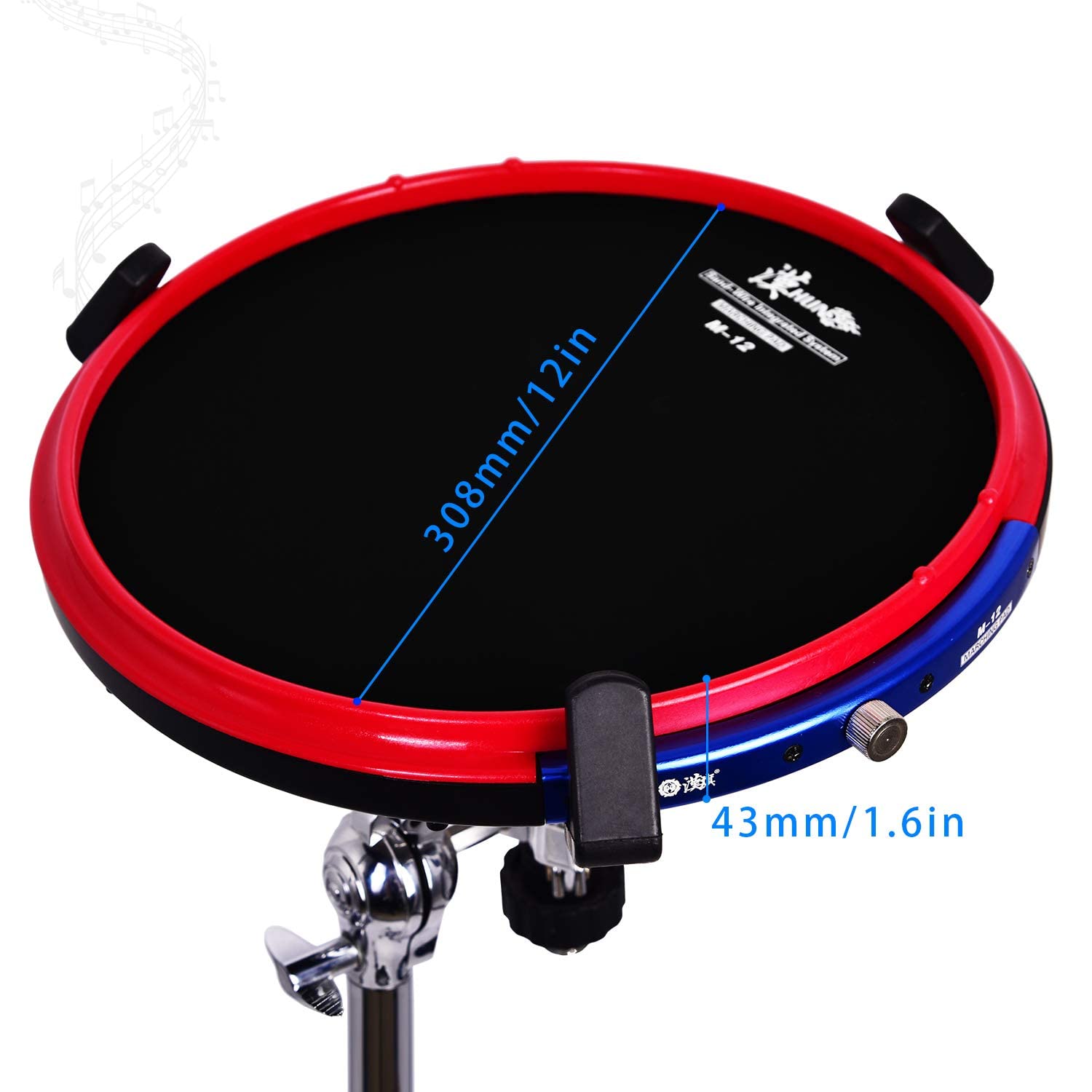 HUN Snare Pad - 12" Tunable Drum Practice Pad with Drumstick, Adjustable Snare Sound, Silicon Rubber, Model M12