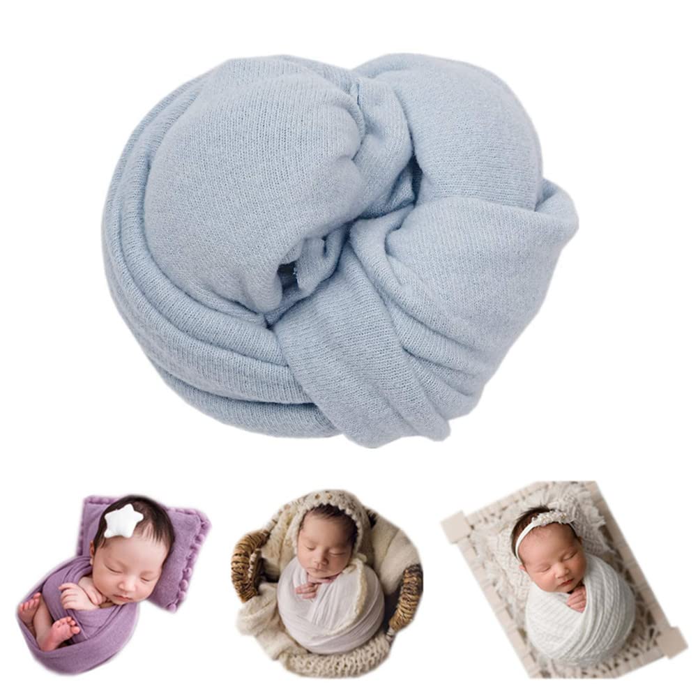 Coberllus Newborn Baby Photo Props Blanket Stretch Knit Double Side Wrap For Boys Girls Photography Shoot (Light Blue)