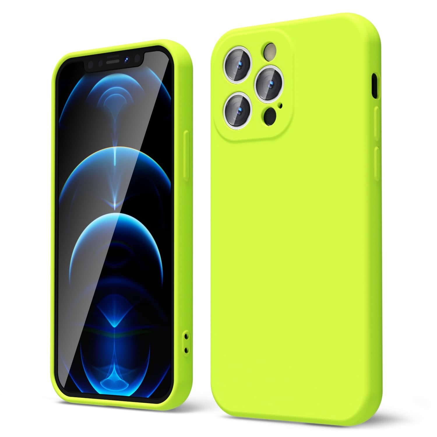 Oakxco For Iphone 12 Pro Case Liquid Silicone, Fluorescent Bright Solid Color, Soft Rubber Gel Elegant Aesthetic Cover, Slim Tpu