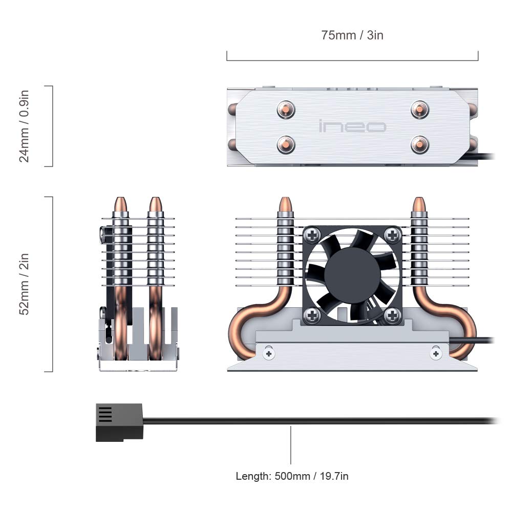 Ineo M.2 2280 Pcie 5 Ssd Rocket Heatsink Built In Cooling Fan [M3]