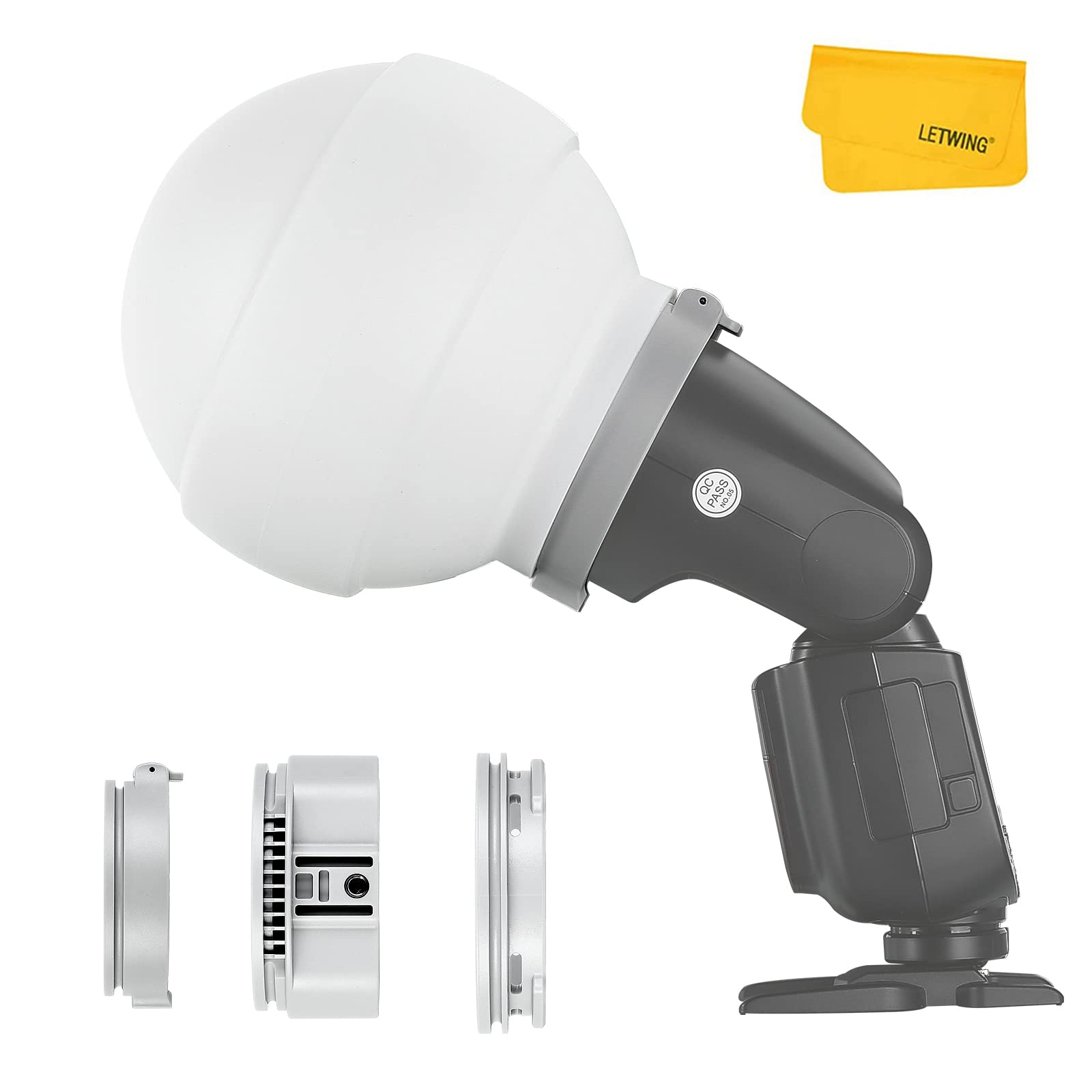 Godox Ml Cd15 Diffusion Dome With 3 Adapters, Flash Light Diffuser, Compatible For Godox V1 Series Ml30 Ml60 Ml60Bi Ad200 Ad200P