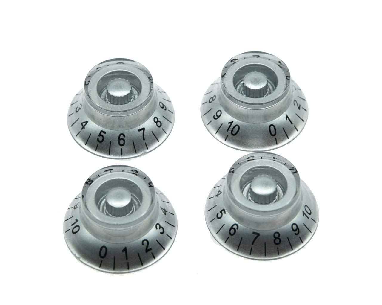 Dopro 4pcs Metric Custom Bell Knobs Top Hat Knob Silver w/Black Number for Epi Les Paul/Import Guitar Bass w/Coarse 5.8mm Split 