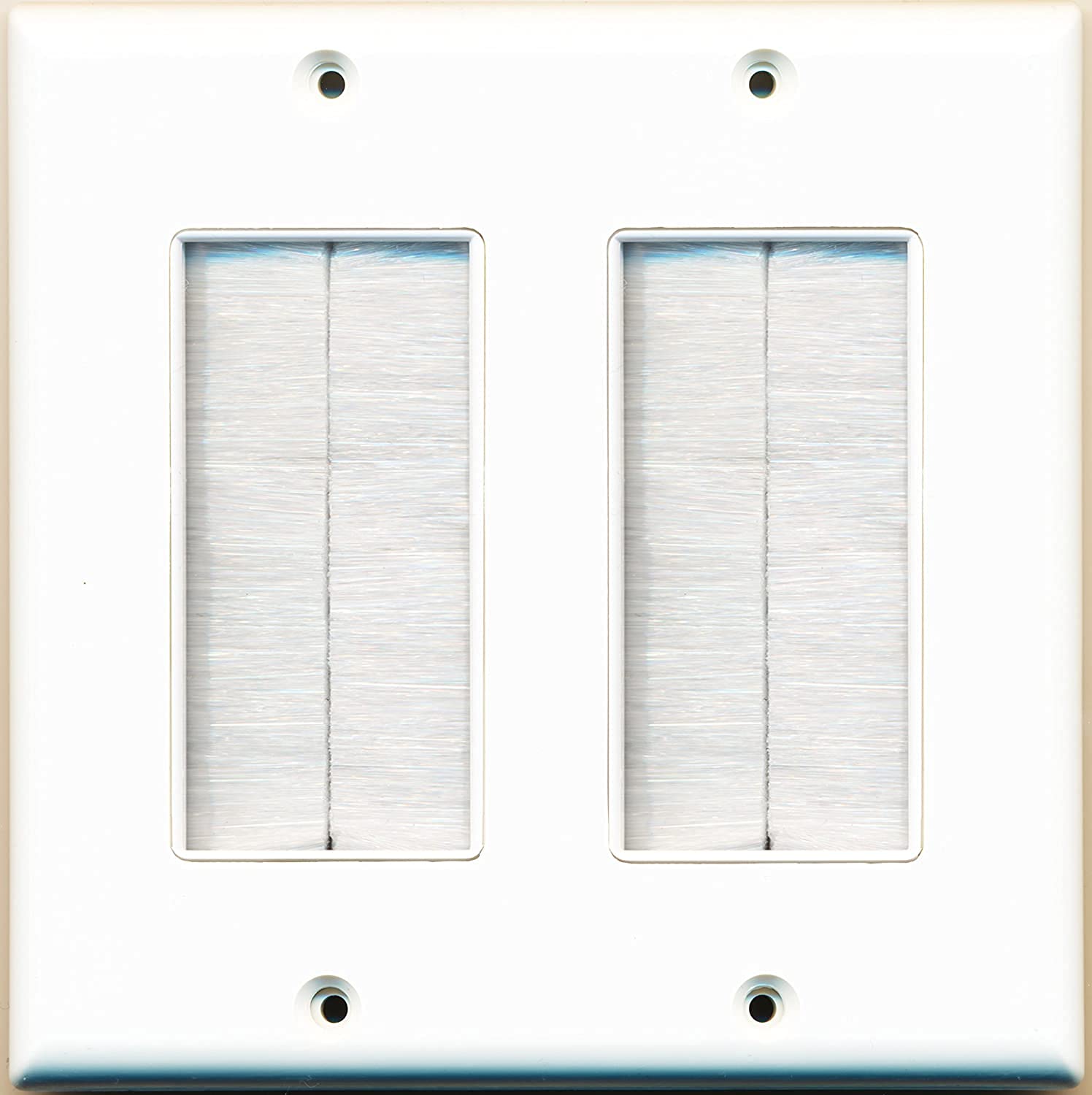 Riteav   Dual Gang Wall Plate With Brush Bristles   White [Now Fits Larger Cables]