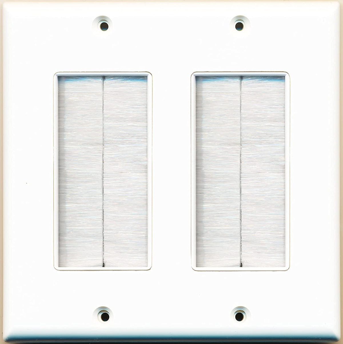 Riteav   Dual Gang Wall Plate With Brush Bristles   White [Now Fits Larger Cables]