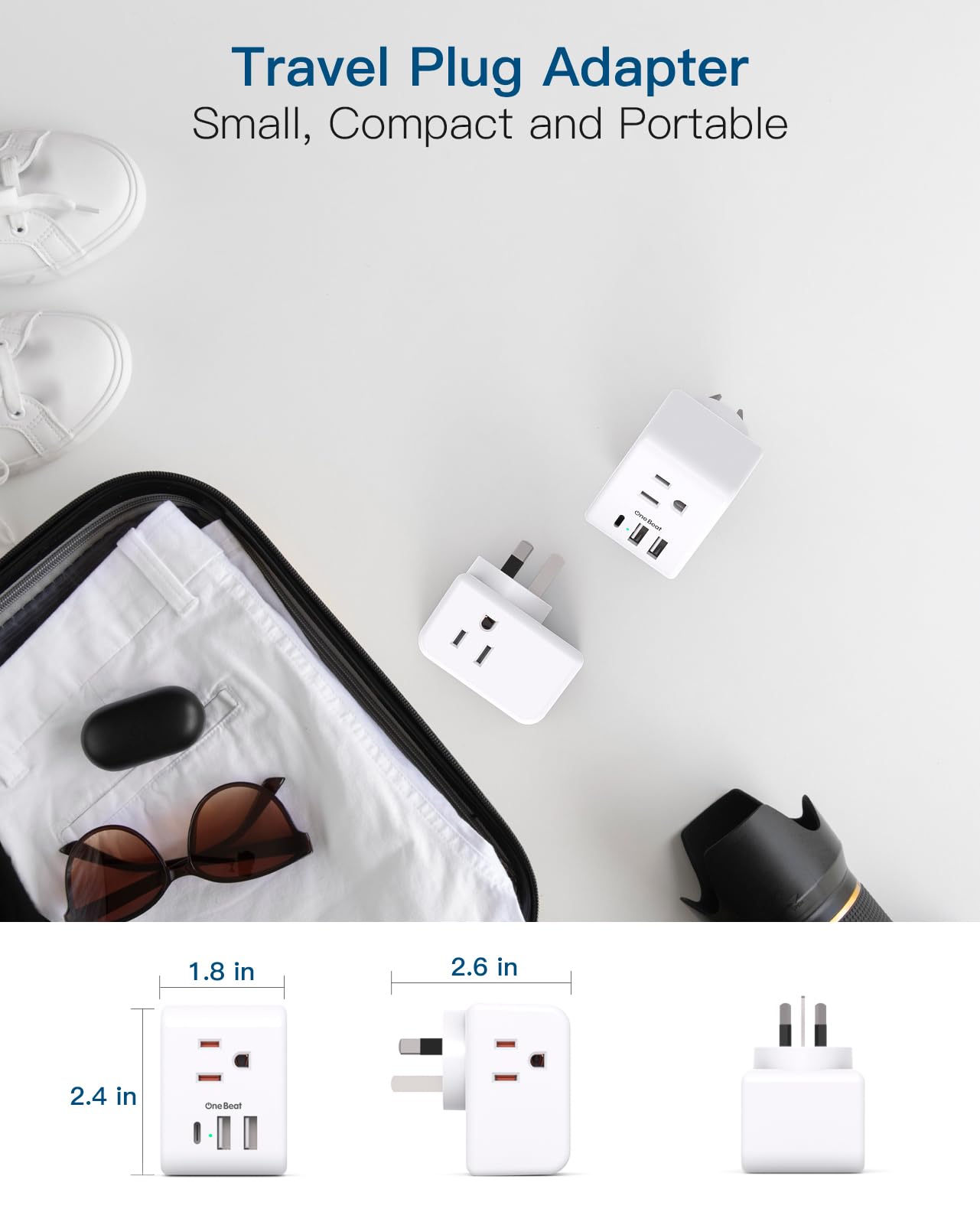 2 Pack Australia New Zealand Power Plug Adapter, Australia Travel Adapter With 3 American Outlets 3 Usb Charging Ports (1 Usb C)