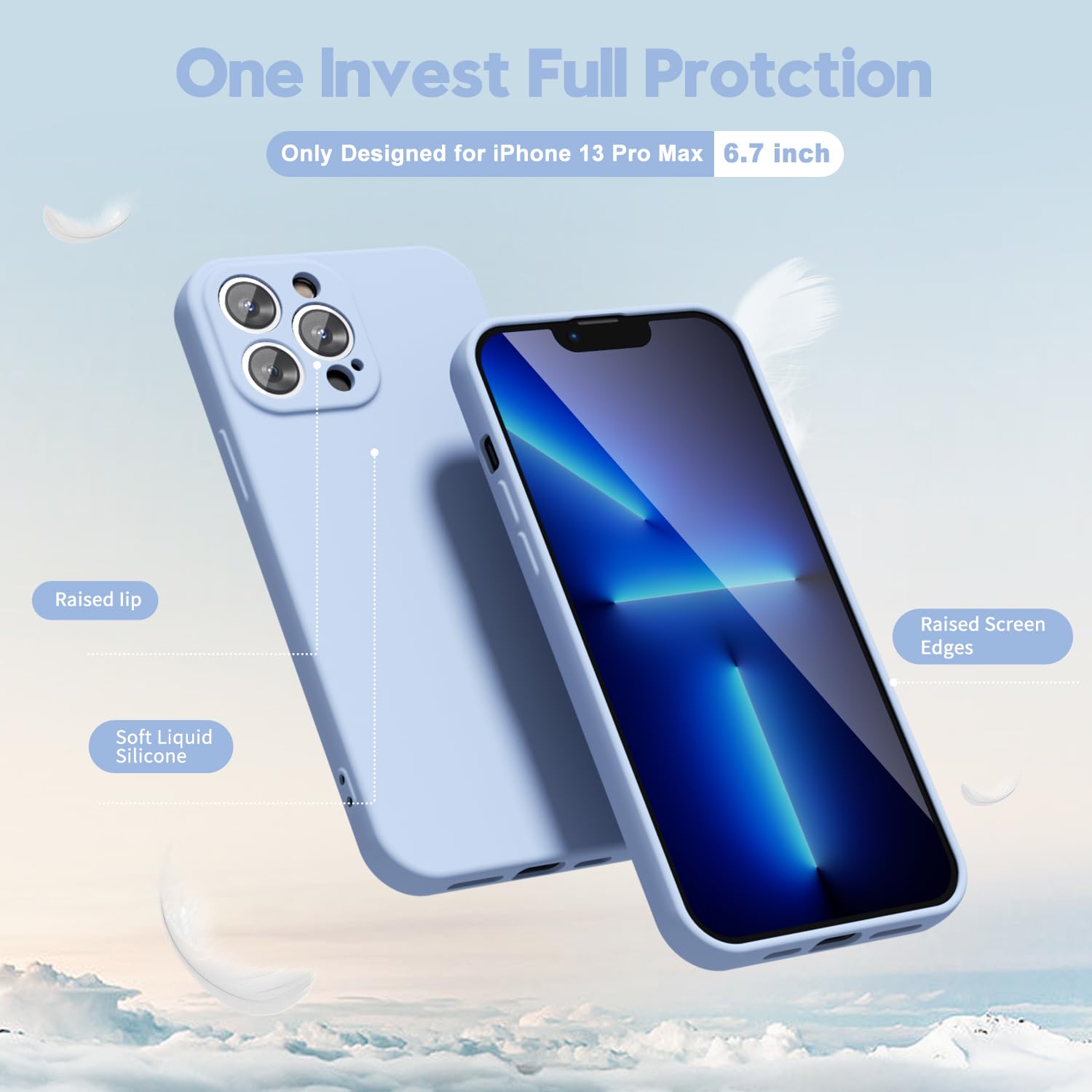 Oakxco For Iphone 13 Pro Max Phone Case Liquid Silicone, Thin Slim Soft Rubber Tpu Plain Smooth Gel Cover For Women Girl Aesthet