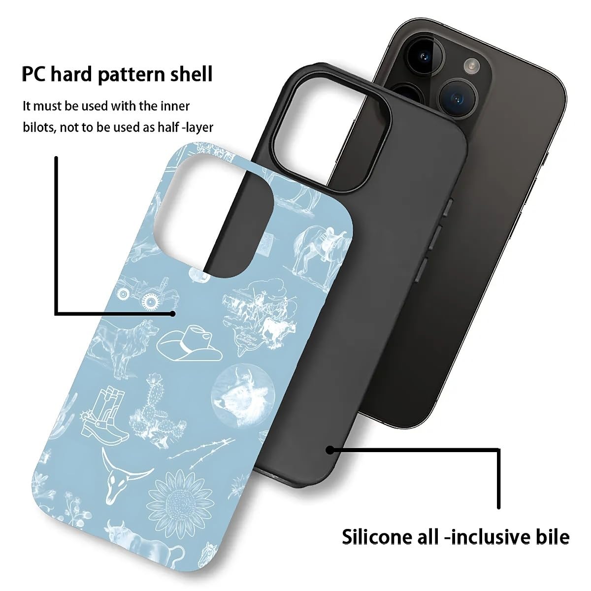 Akinmi Case For Iphone 14 Pro Max,Blue Shadow Horse Exquisitely Pattern Double Protective Phone Cover Cases Soft Silicone For Ip