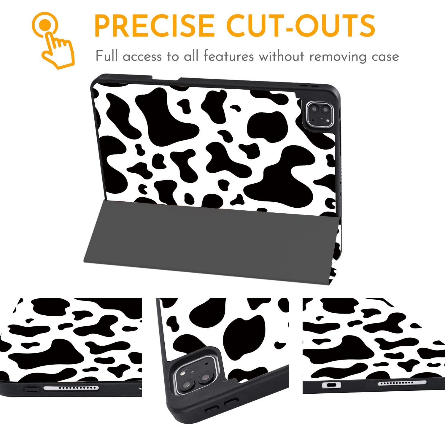 Hi Space For Ipad Pro 11 Inch Case 2022 2021 2020 2018 4Th 3Rd 2Nd 1St Generation With Pencil Holder, Cow Trifold Stand Protecti