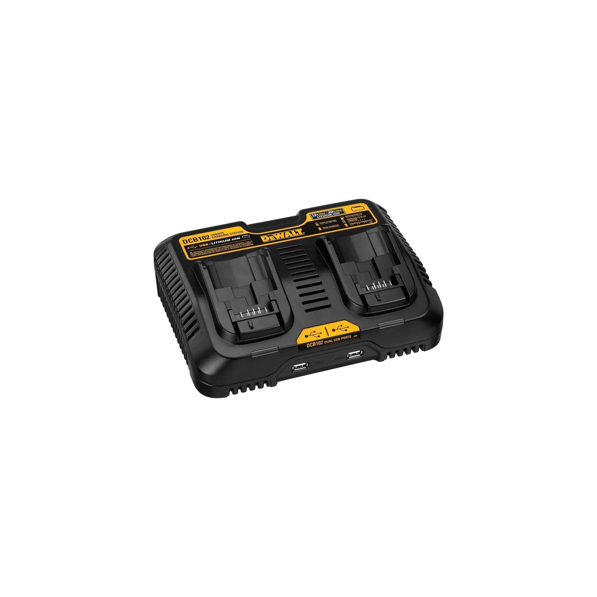 Dewalt 12/20V Max Battery Charger, Corded, Dual Charging Station, 2 Usb Ports Included (Dcb102)