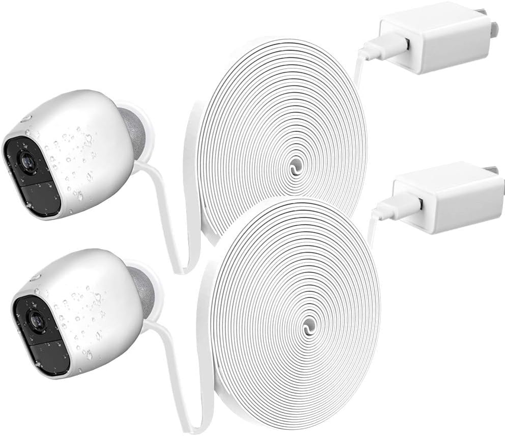 2 Pack Arlo Power Cable And Charger For Arlo Pro & Pro 2 And Arlo Go Arlo Charging Cable, Arlo Power Cord (White, 30Feet)