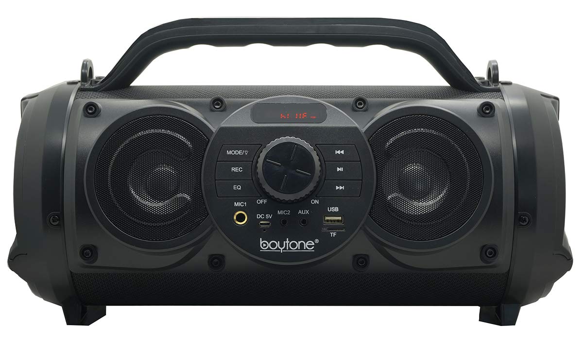 Boytone Bt 18Bk Portable Bluetooth Boombox Speaker, 80W Peak Indoor/Outdoor, Loud Sound, Deeper Bass, Eq, 5' Subwoofer, Tweeter, Fm, 9H Playtime, Usb, Micro Sd, Microphone, Recording, Led Light