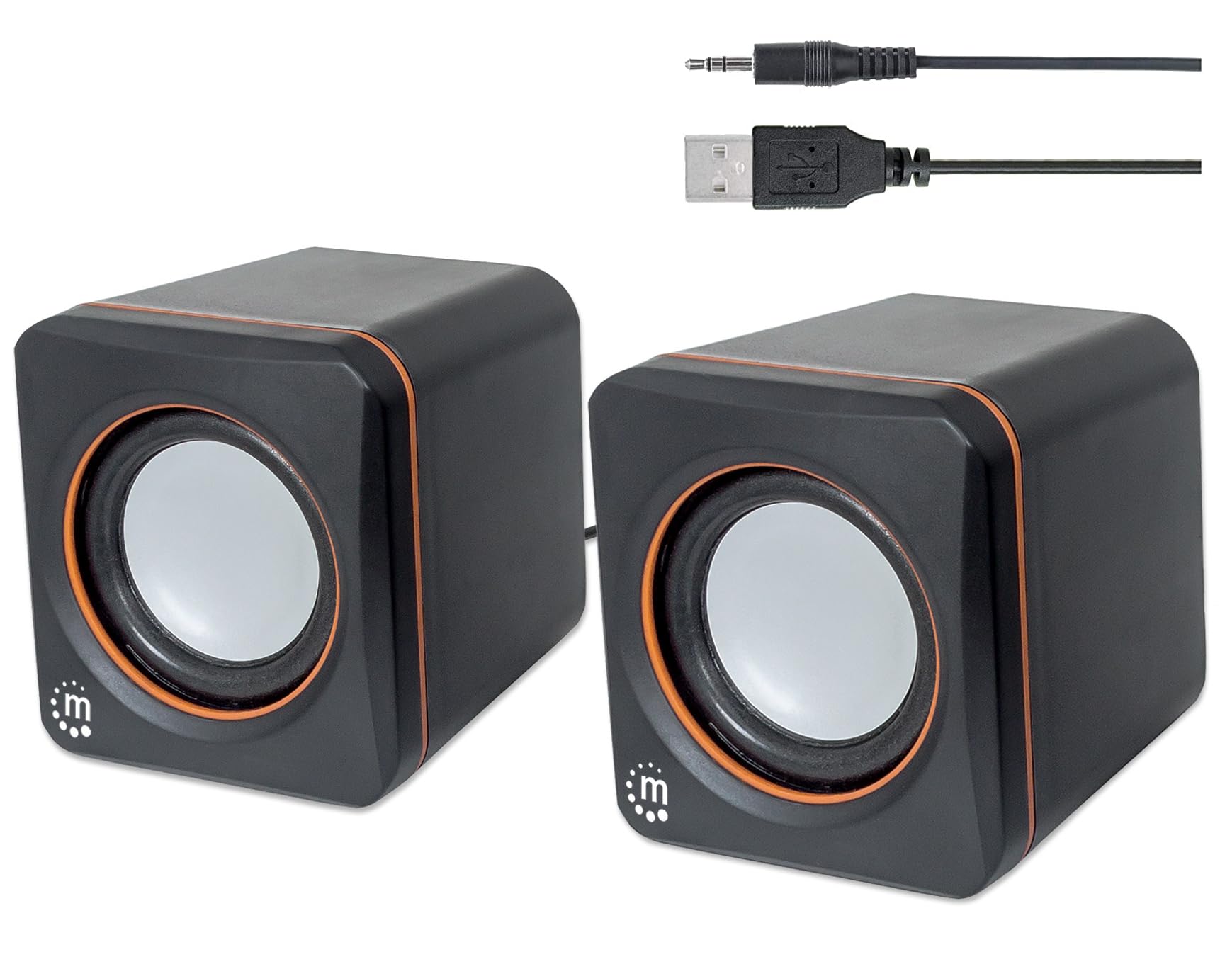 Manhattan Usb Powered Stereo Speaker System  Small Size  With Volume Control & 3.5 Mm Aux Audio Plug To Connect To Laptop, Not