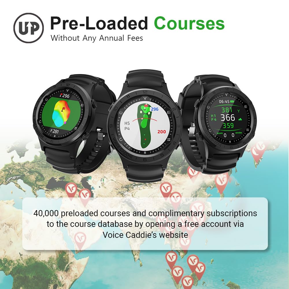 Voice Caddie A3 Golf Watch Subscription Free With Green Undulation, 40K+ Preinstalled Courses, Lightweight W/Slope Mode 1.3'' Co