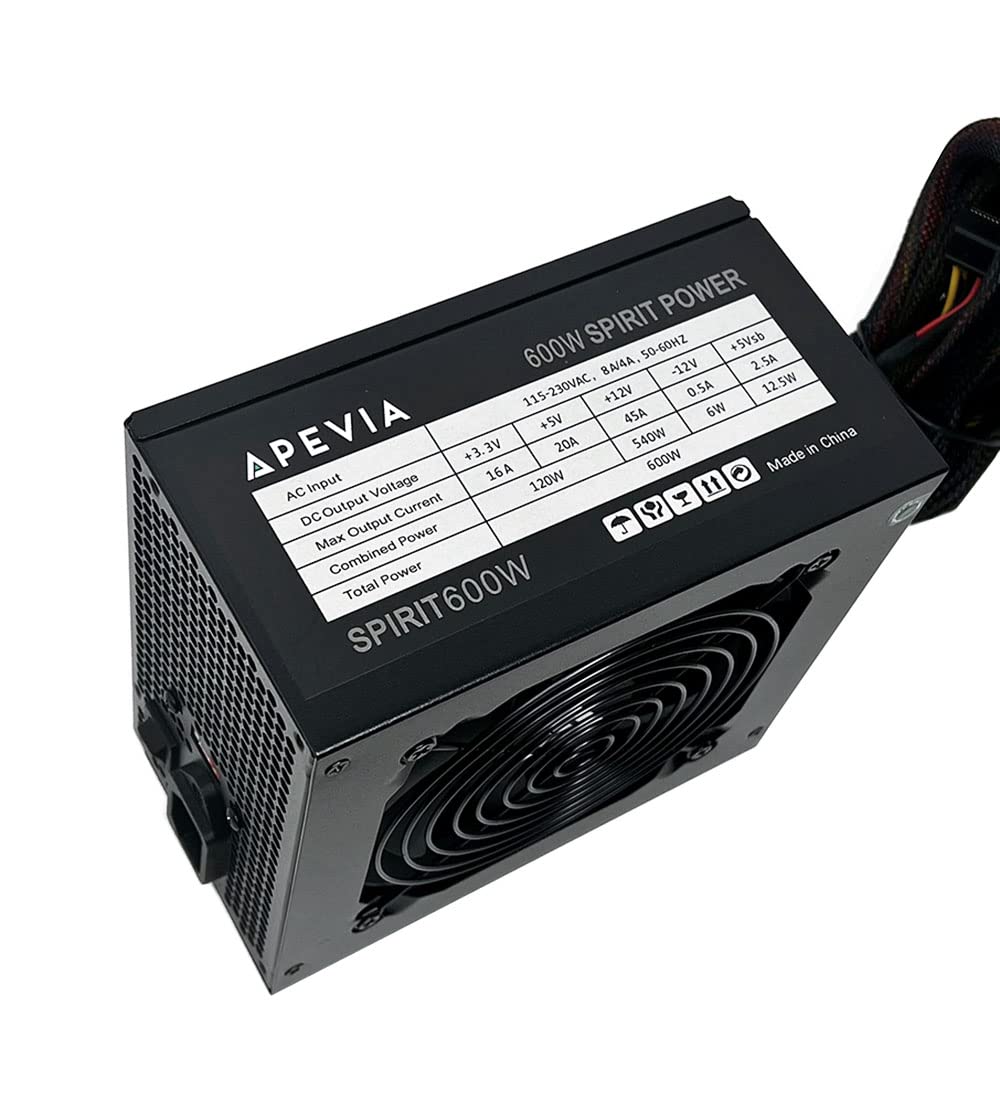 Apevia Spirit600W Spirit 600W Atx Power Supply With Auto Thermally Controlled 120Mm Fan, 115/230V Switch, All Protections