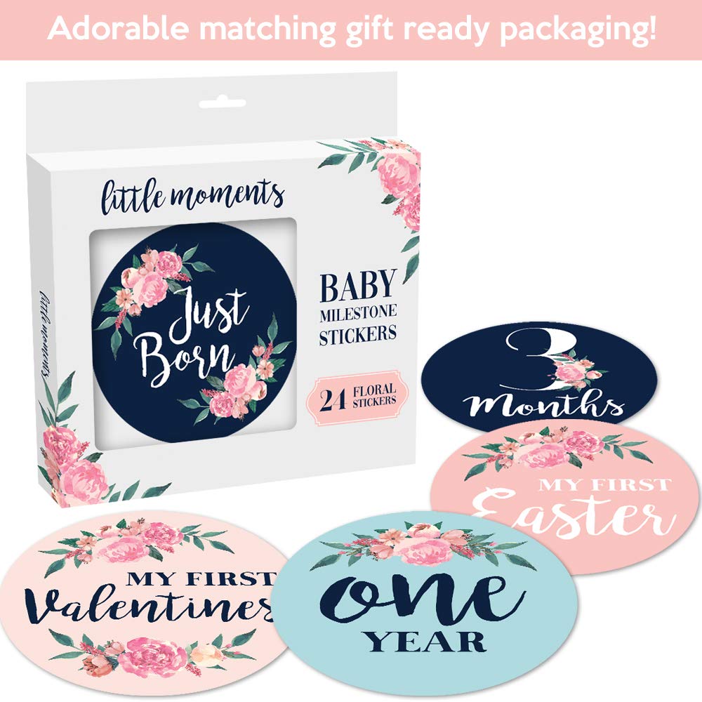 Baby Monthly Stickers | Floral Baby Milestone Stickers | Newborn Girl Stickers | Month Stickers For Baby Girl | Baby Girl Stickers | Newborn Monthly Milestone Stickers (Set Of 24)