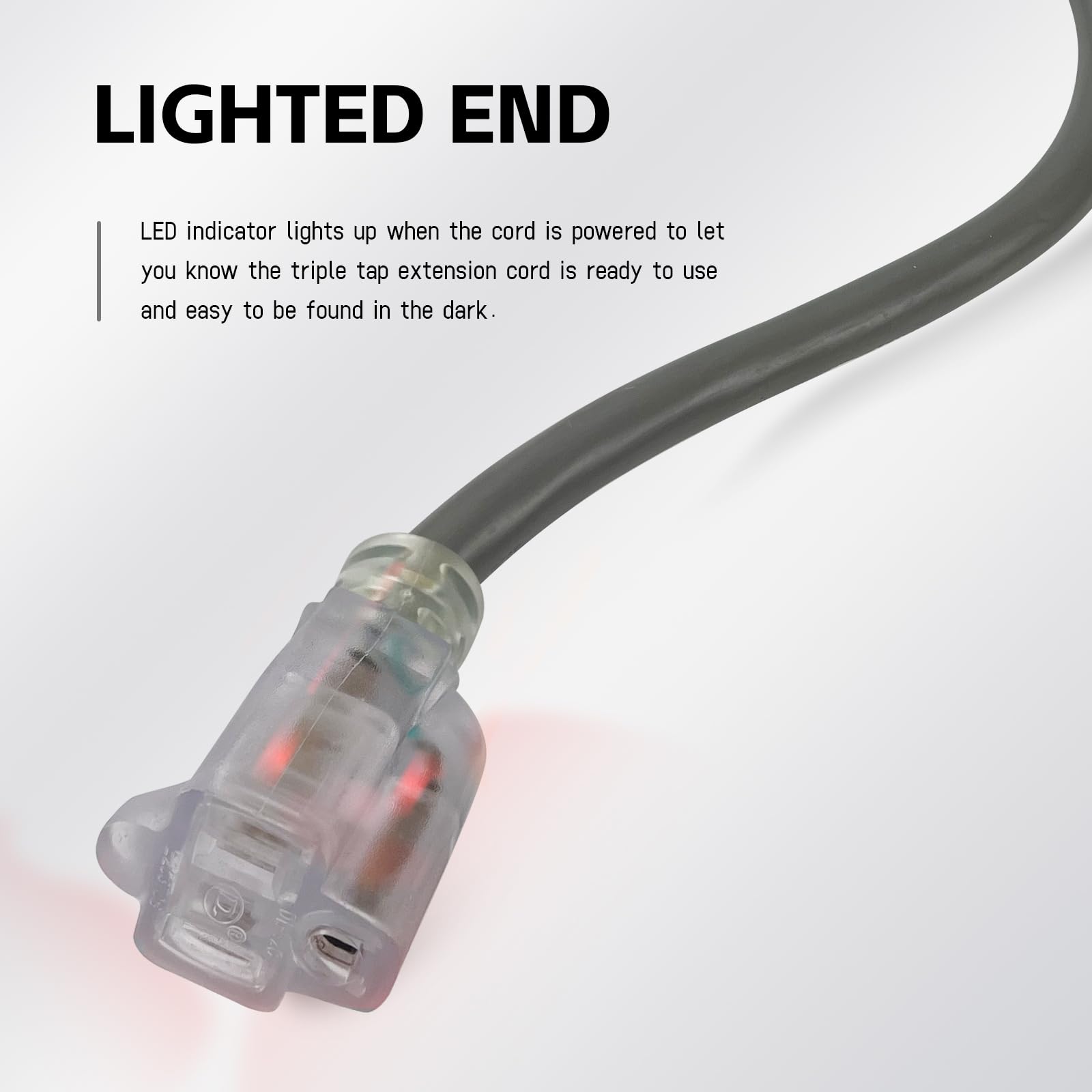 Ep 8 Ft Lighted Outdoor Extension Cord   12/3 Sjtw Heavy Duty Grey Extension Cable With 3 Prong Grounded Plug   Power Cord For L