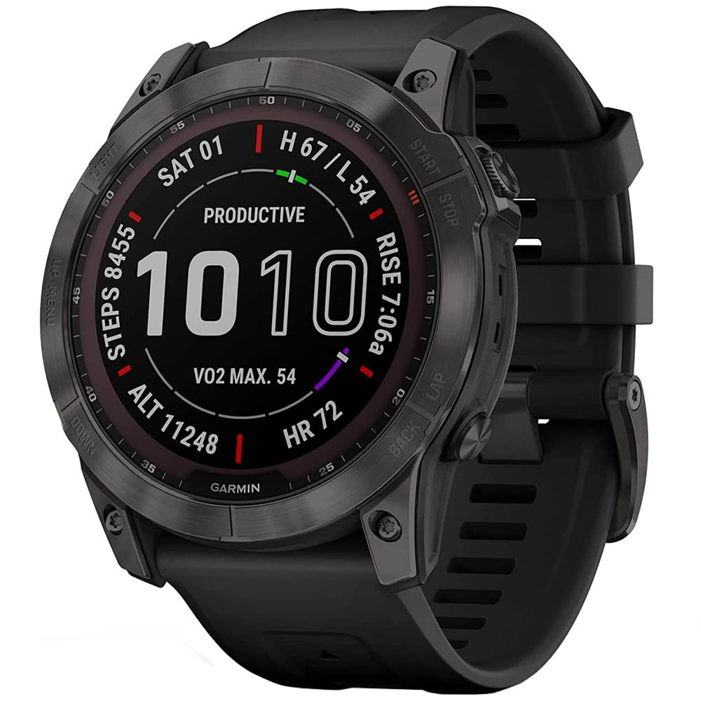Garmin 010-02541-10 Fenix 7X Sapphire Solar Smartwatch Carbon Gray Dlc Titanium With Black Band Bundle With 2 Yr Cps Enhanced Pr