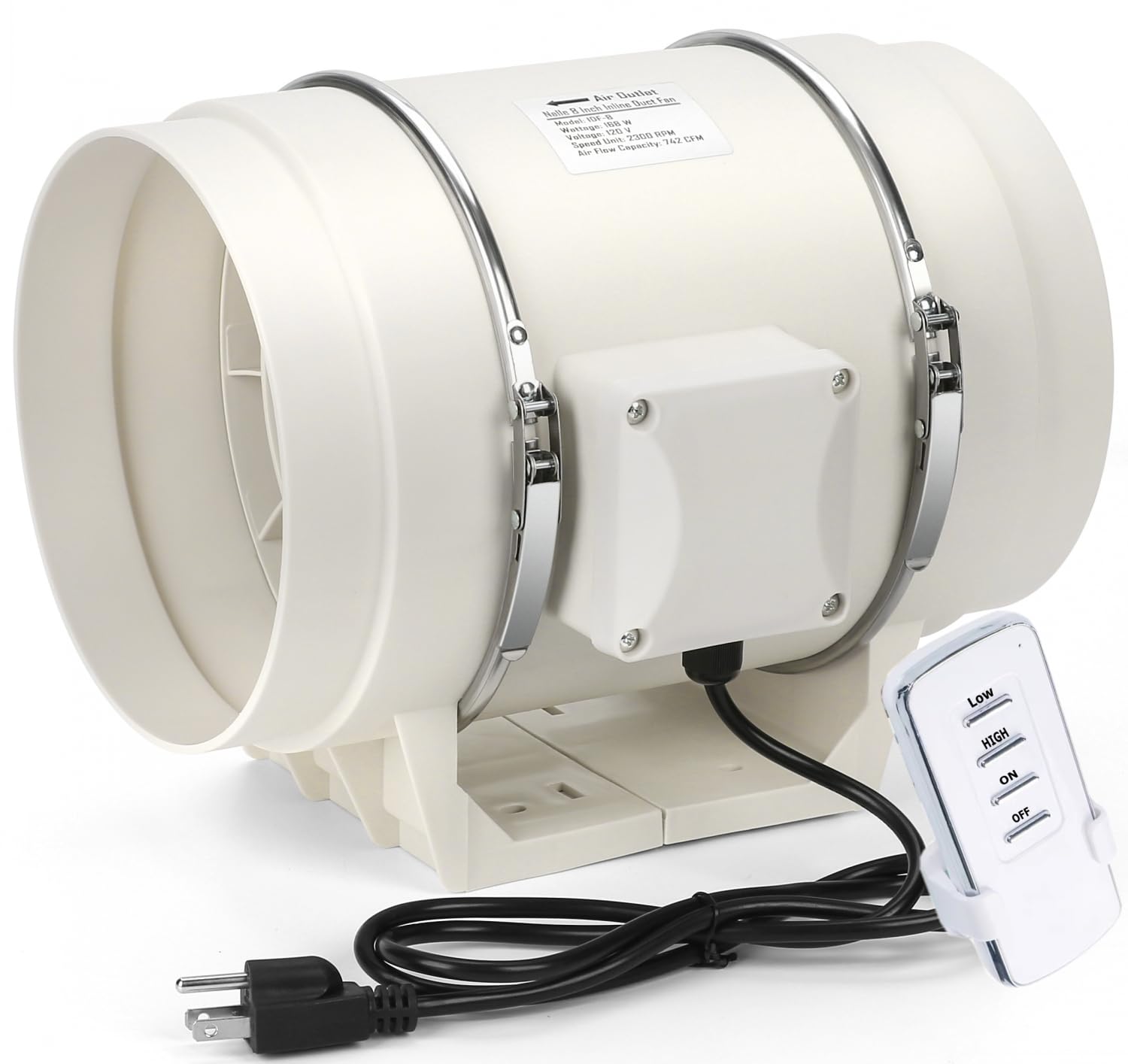 Nalle 8 Inch Inline Duct Fan With Variable Speed Controller 168W 740 Cfm Ventilation Exhaust Blower Fans Efficient Quiet Copper