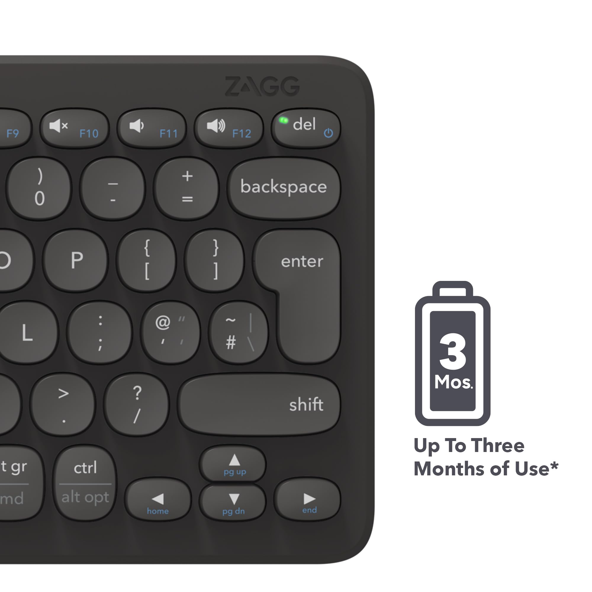 Zagg Pro Keyboard 12 - Compact Wireless Charging Desktop Keyboard - Multi-Device Pairing - Compatible With Windows, Macos, Ios,