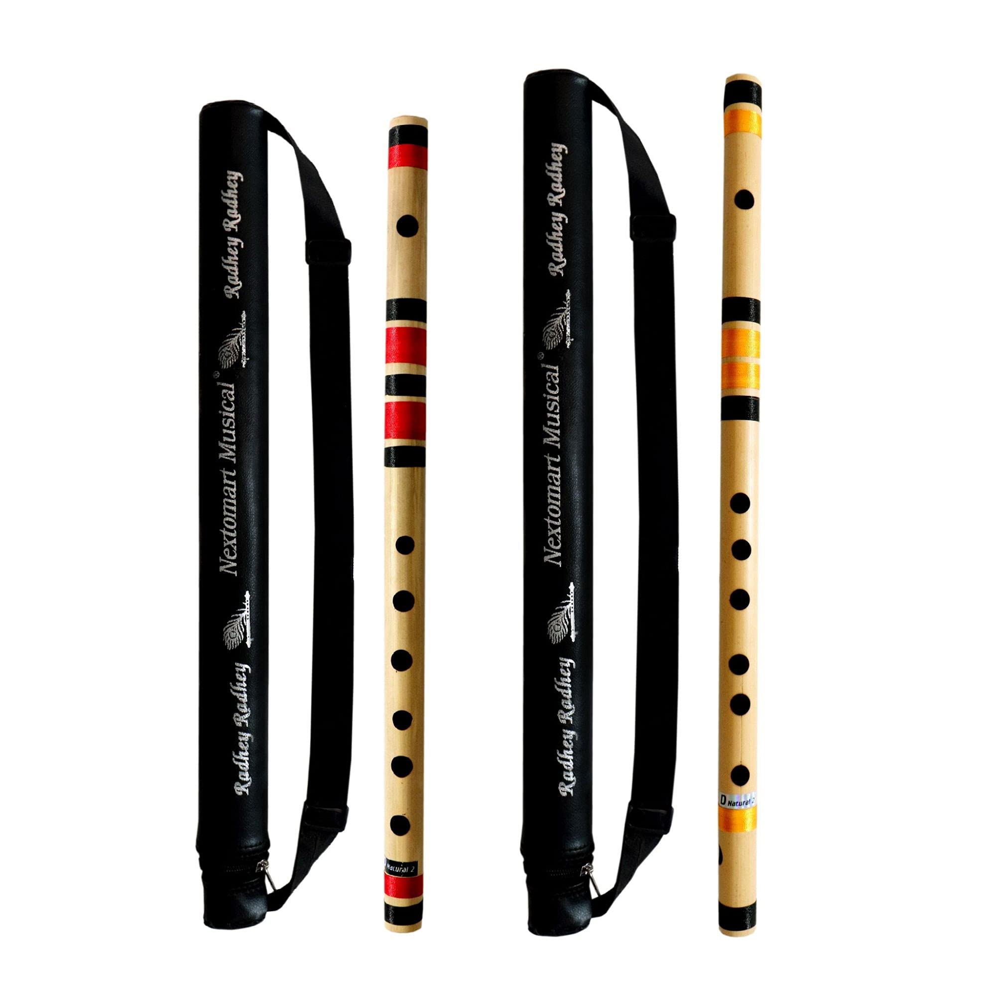 Nextomart Musical Combo Flutes D Natural 6 Hole (17 Inch) & D Natural 7 Hole (18 Inch) Bamboo Flute Bansuri With Flute Carry Bag