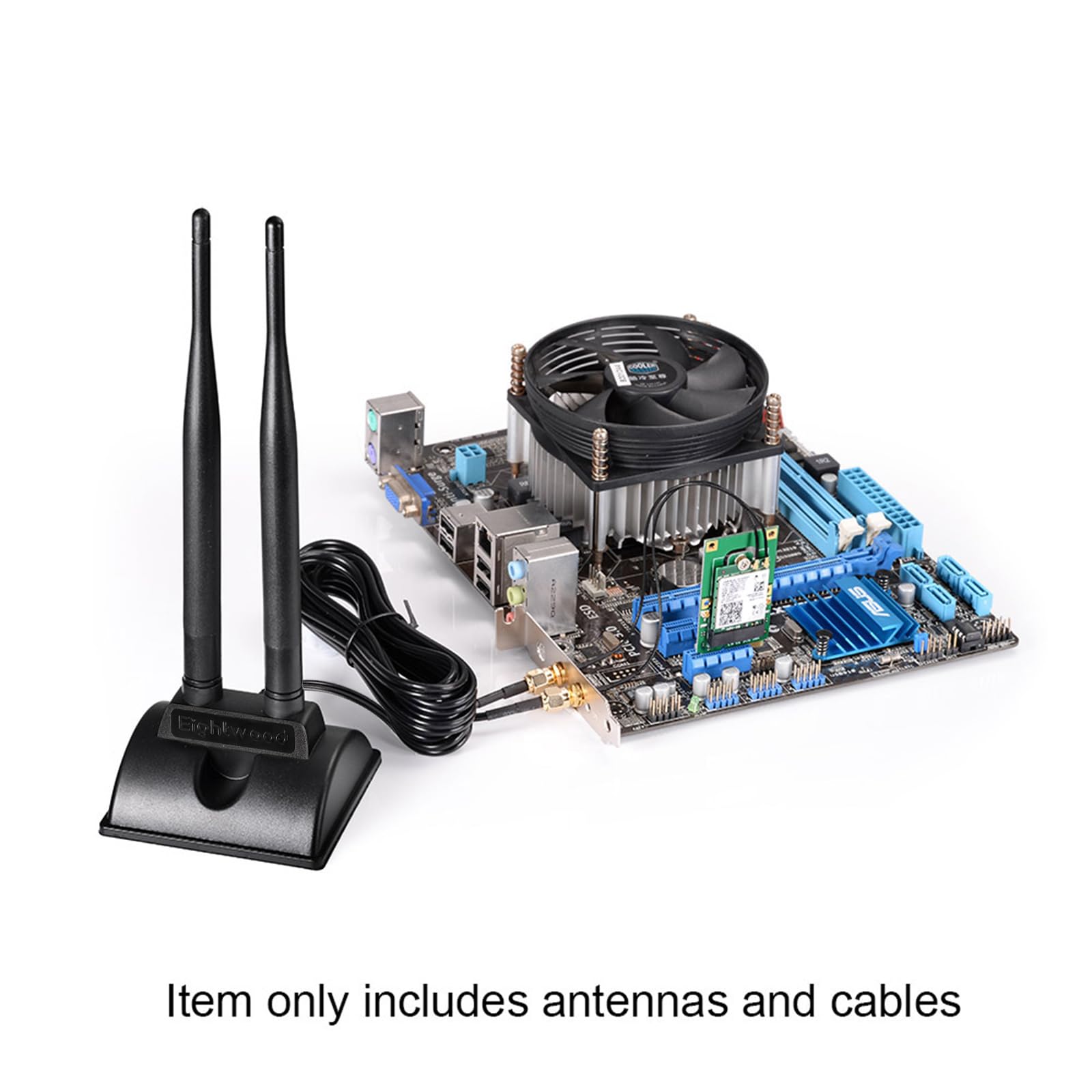 Eightwood 2.4Ghz 5Ghz Dual Band Rp Sma Male Wifi Antenna + Ipex Mhf4 To Rp Sma Female Cable 9.8 Inch 2 Pack For M.2 Ngff Network