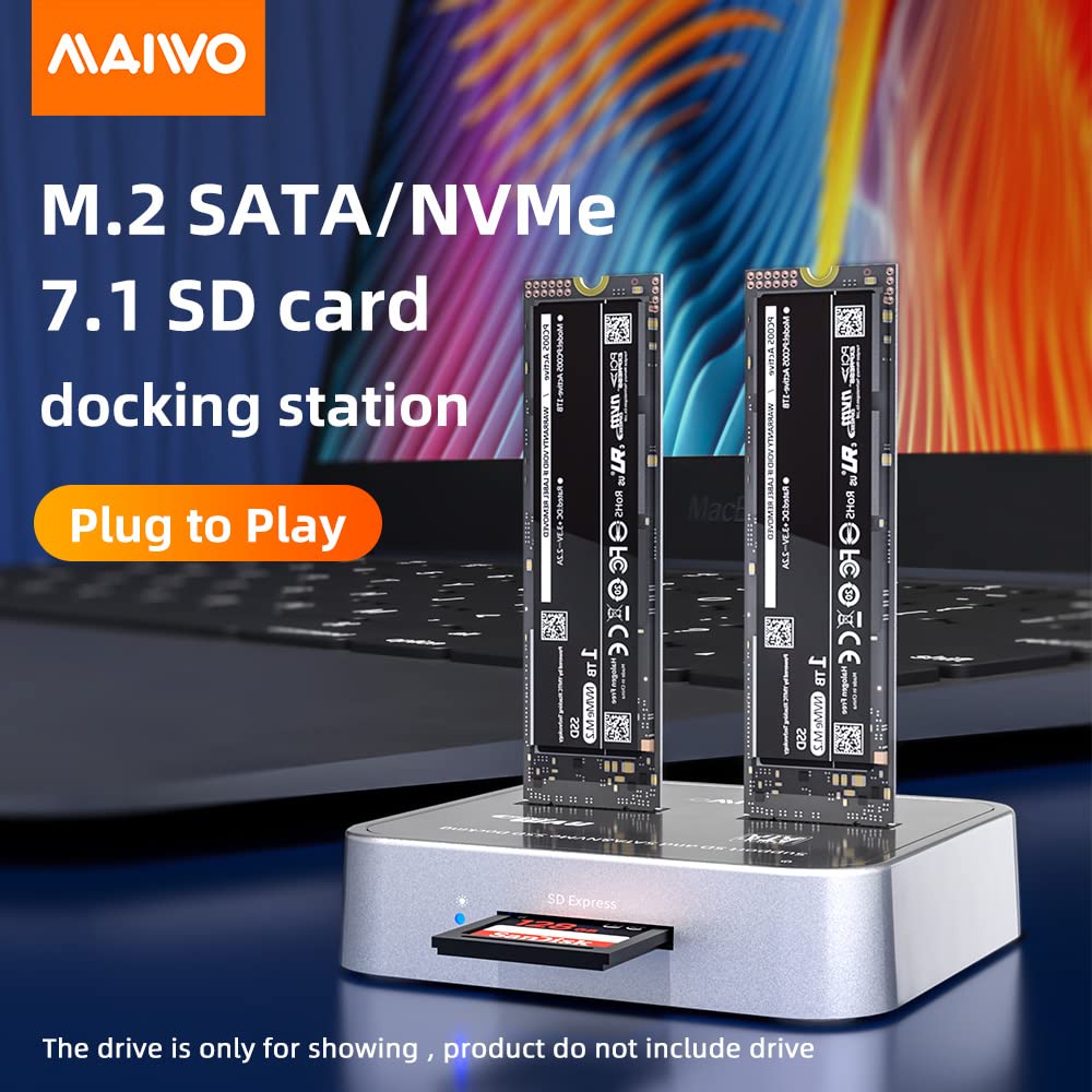 Maiwo K3016Sd Nvme Sata Sd 3 Bay Ssd Docking Station, 10Gbps M.2 Ssd Reader Adapter Enclosure, Compatible Sd Express/M.2 Nvme Sata Ssd. (Not Support Clone)