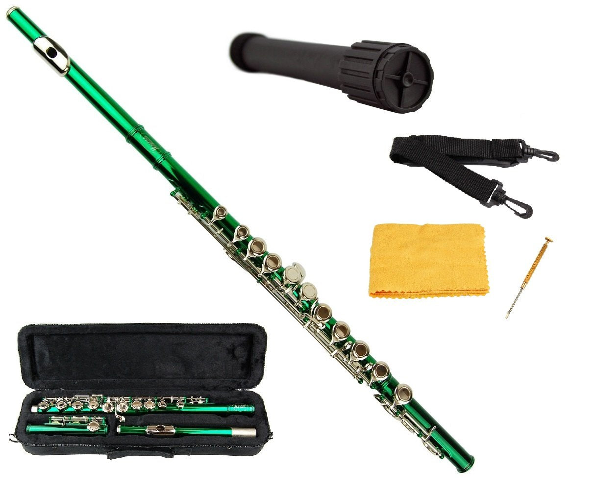 Merano Green / Silver Flute With Carrying Case+Black Stand+Clean Rod