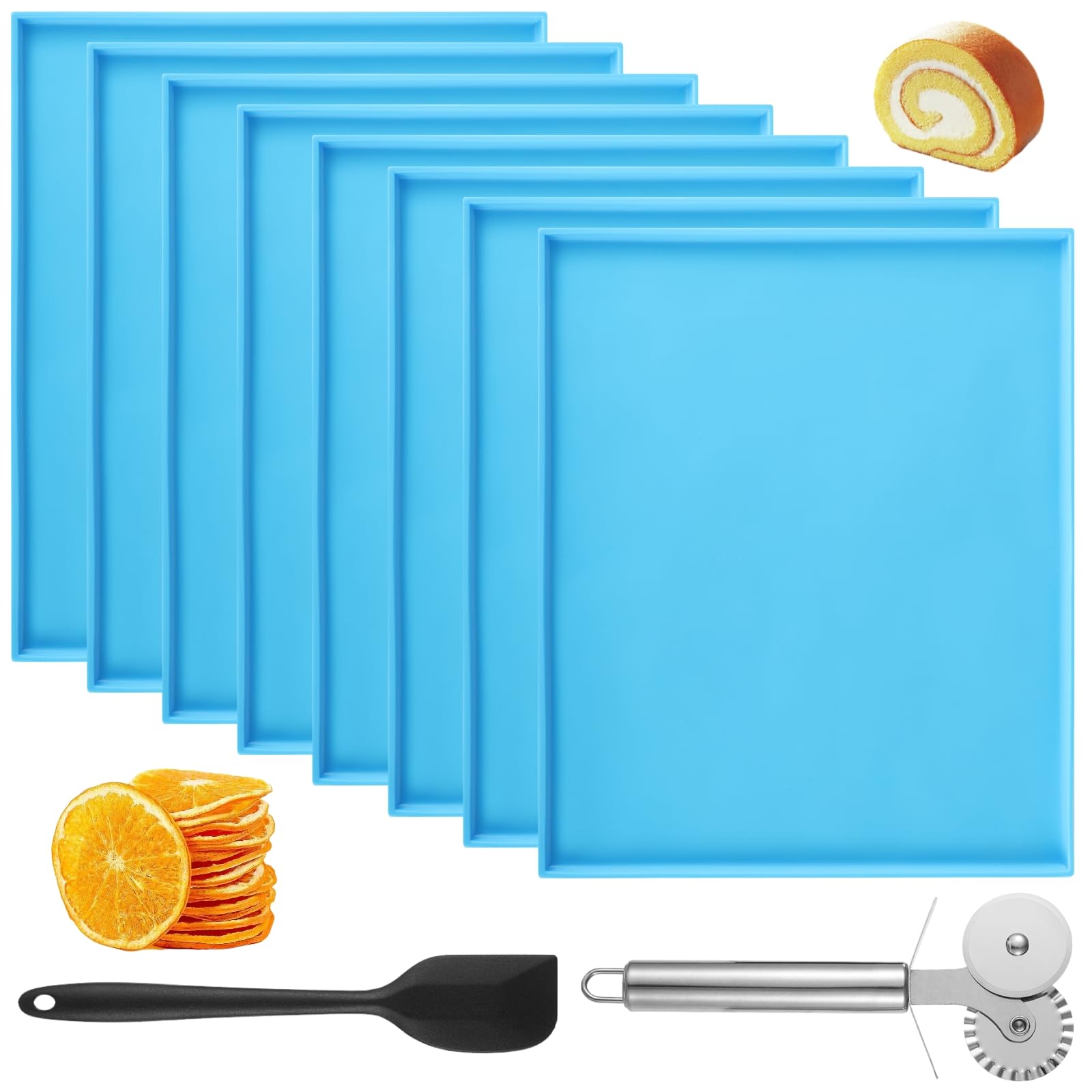 8 Pcs Silicone Dehydrator Trays, 12x10 Nonstick Silicone Dryer Mats with Edge