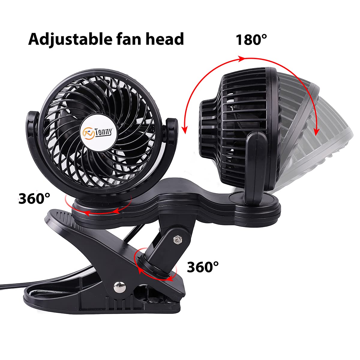 Tn Tonny Dual Head Clip Fan, 4 Inches Electric Car Clip Fans 360 Rotatable,12V Cooling Air Fan With Stepless Speed Regulation Fo