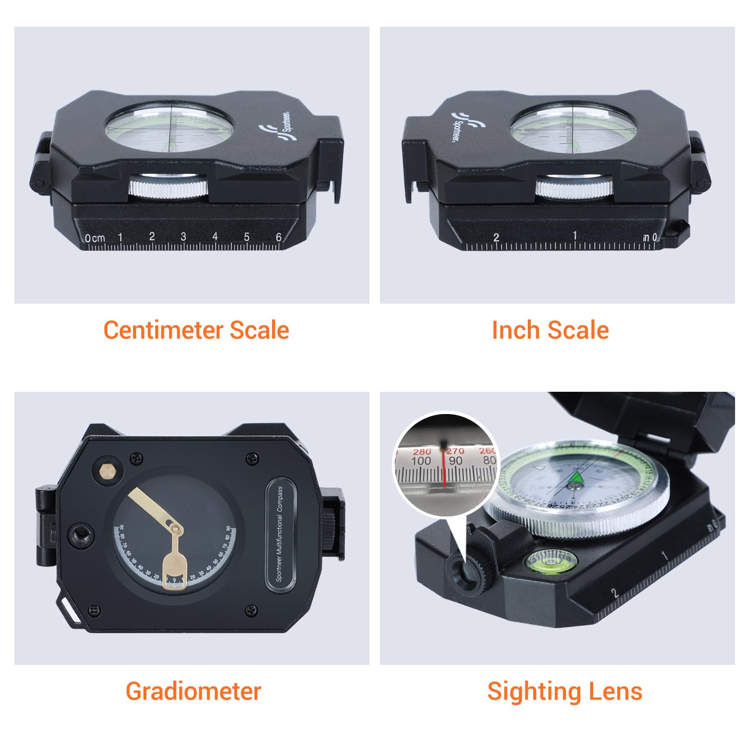 Sportneer Compass Survival Hiking Military Waterproof Lensatic Compass With Inclinometer For Camping Hunting