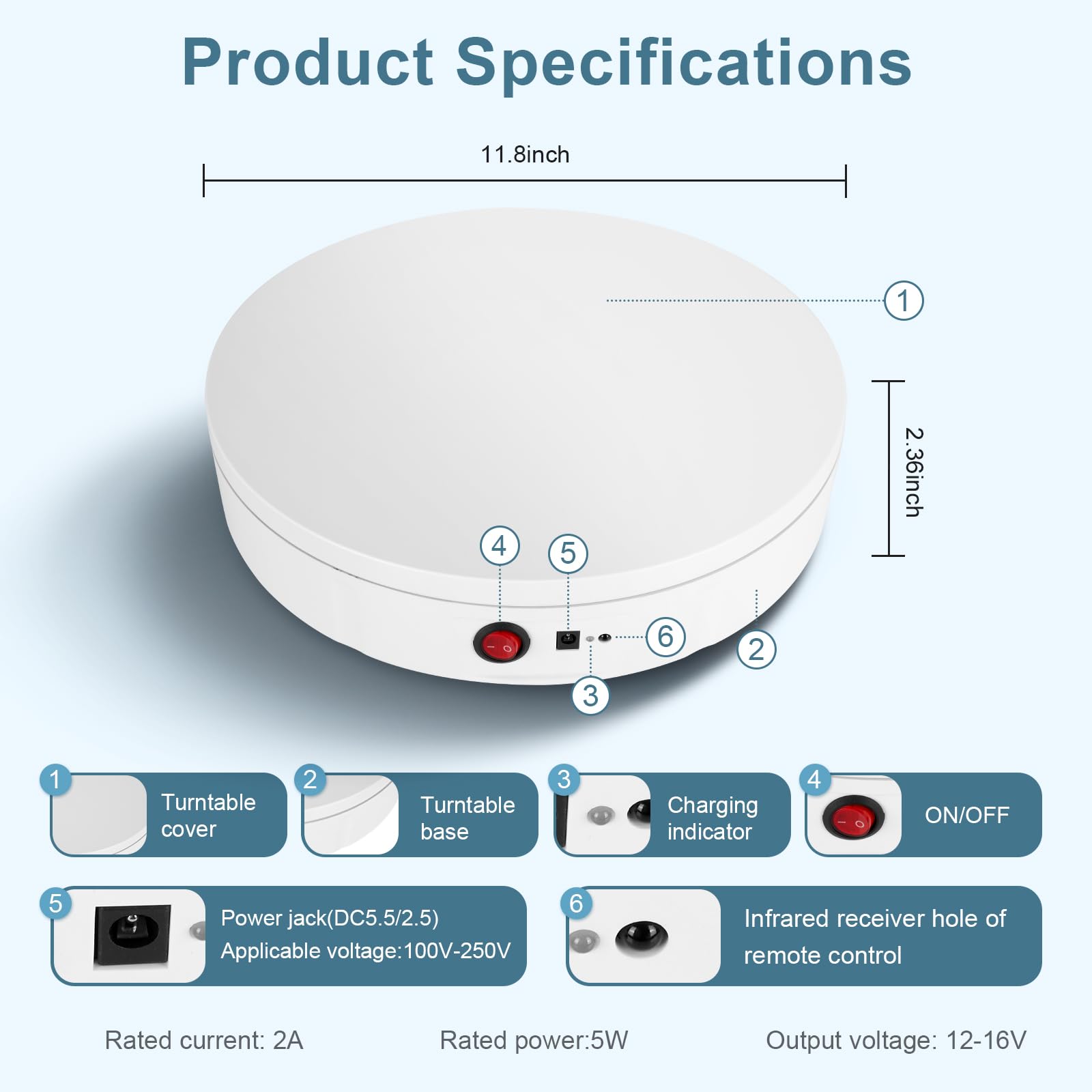 Motorized Rotating Display Stand, Rechargeable 360 Degree Electric Rotating Turntable For Photography Products Display, Live Vid