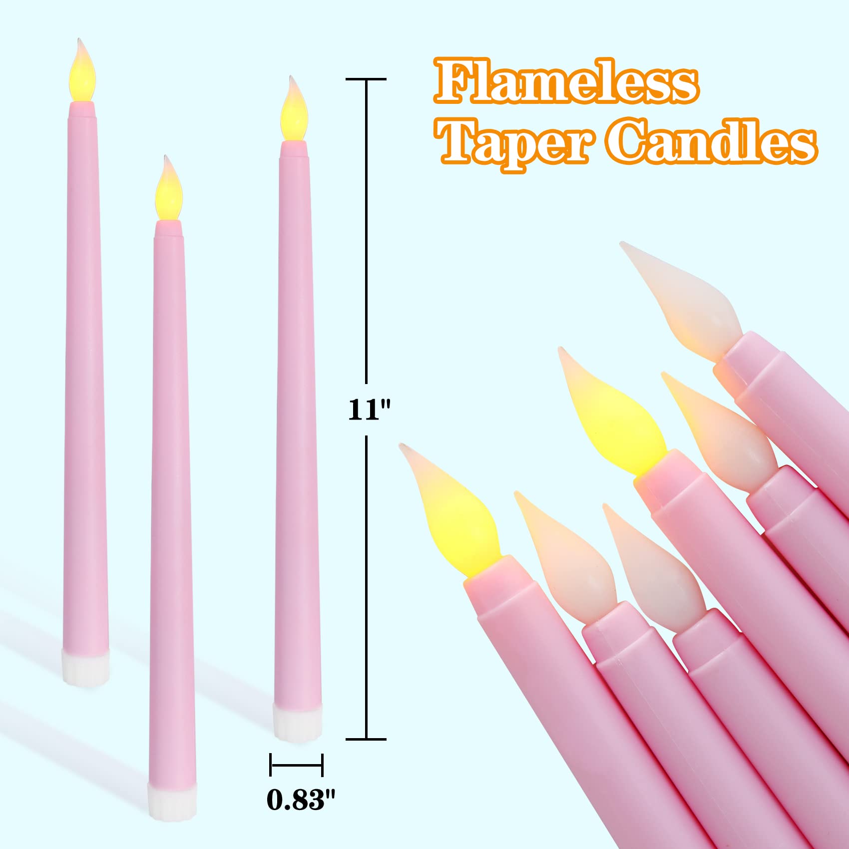 Ni Jasw Pink Flameless Taper Candles With Remote, Flickering Led Battery Operated Candlesticks Set Of 6