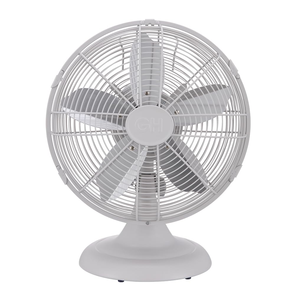 Good Housekeeping 92602 All-Metal 12 Retro Desk Office Table Fan with Wide Oscillation, 3-Speed Settings & Carrying Handle, Matt