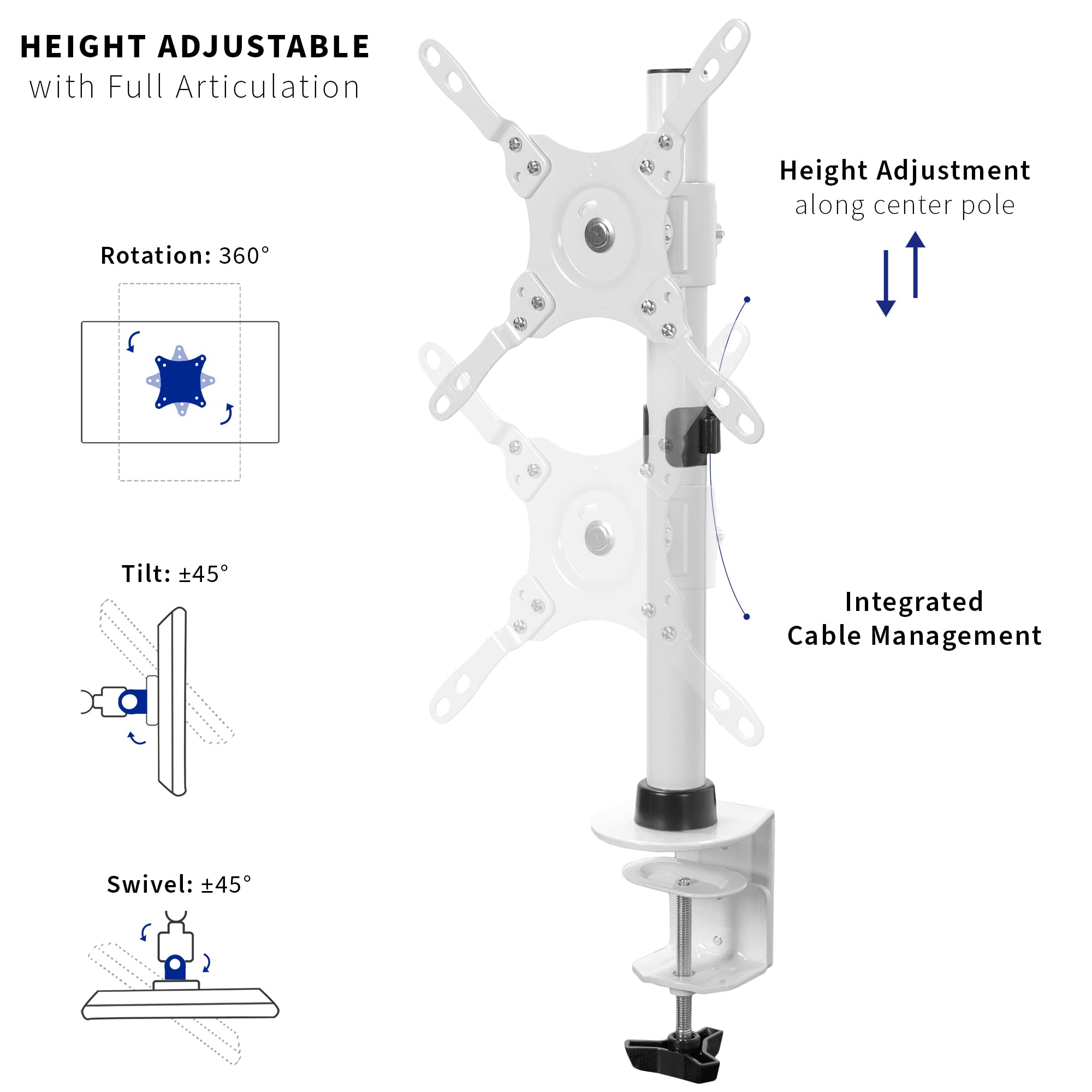 VIVO Ultra Wide Screen TV and Monitor Desk Mount, Adjustable Height and Tilt Stand for Screens up to 42 inches, White, STAND V101CW