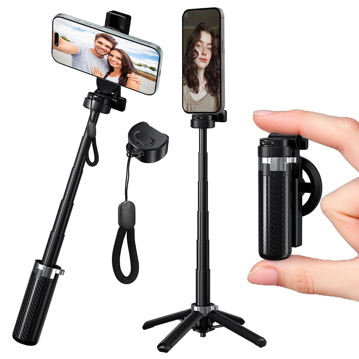 4-in-1 Magnetic Selfie Stick Tripod - 360 Rotation, Bluetooth Remote, Compact Travel Vlog Phone Holder for iPhone and Android