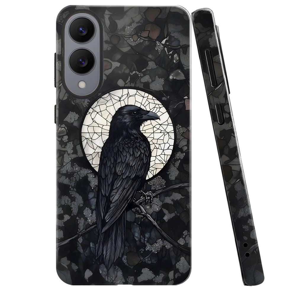 Case for Samsung Galaxy S25 Edge,Black Crow Raven Moon Celestial Gothic Phone Case Military-Grade Drop Protection Cover for Wome