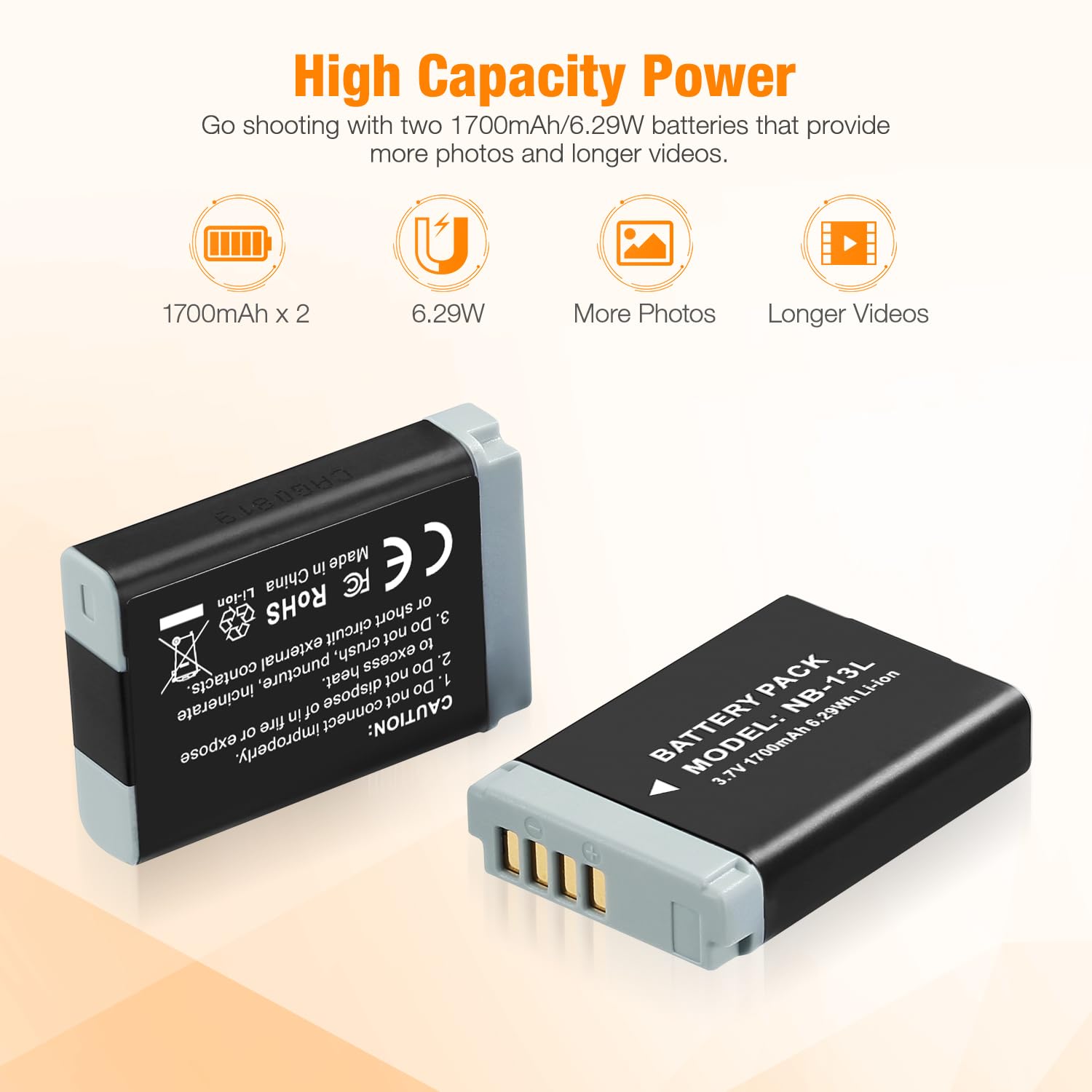 Nb-13L Battery 2-Pack And Usb Dual Battery Charger For Powershot Sx720 Hs, Sx730 Hs, Sx740 Hs, Sx620 Hs, G1 X Mark Iii, G5 X, G7