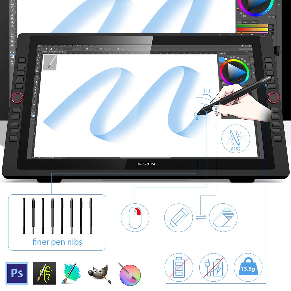 Drawing Tablet With Screen Xppen Artist 22R Pro Computer Graphics Tablet 120% Srgb With Battery-Free Stylus Full-Laminated Techn