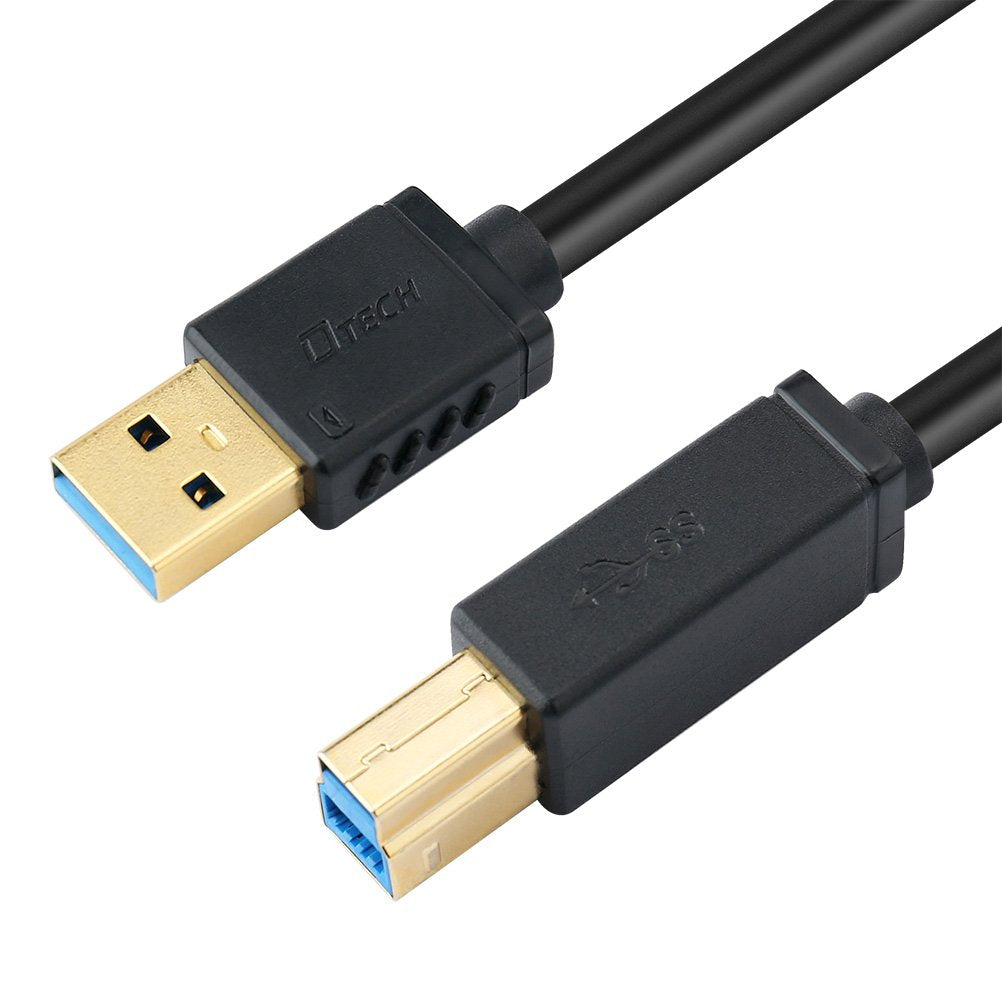 DTech 6 ft Printer Cable USB to USB b Cord Type A 3.0 Square End Male to Male KVM Data Wire for Laptop Computer (6 Feet, Black)